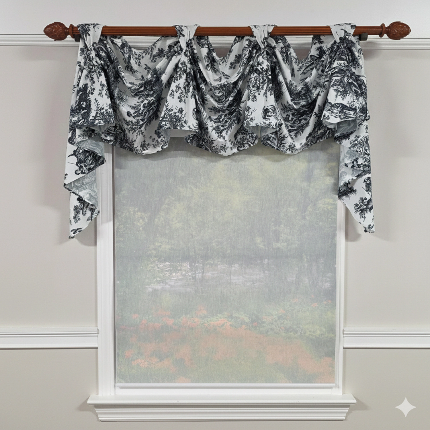 RLF Home Baroque 3-S Victory 100% Cotton Tab Top Swag Window Curtain 54" x 25" Black