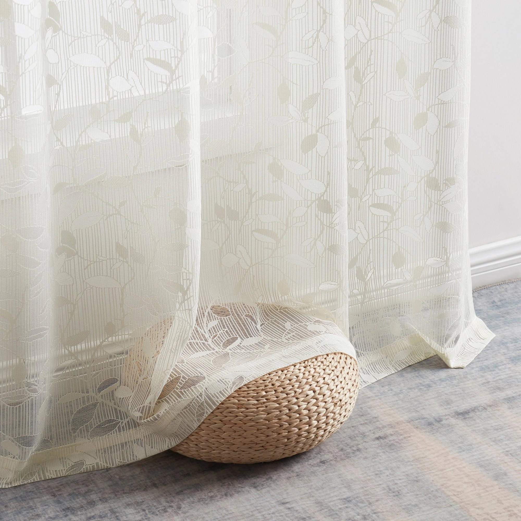 HLC.ME Joyce Floral Semi Sheer Light Filtering Grommet Window Curtain Panels - Set of 2