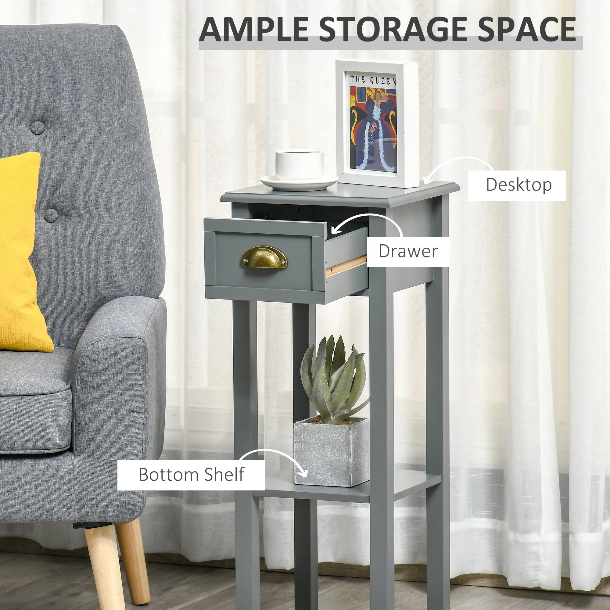 HONGGE 2-Tier Side with Drawer and Shelf End for Living Room Hallway