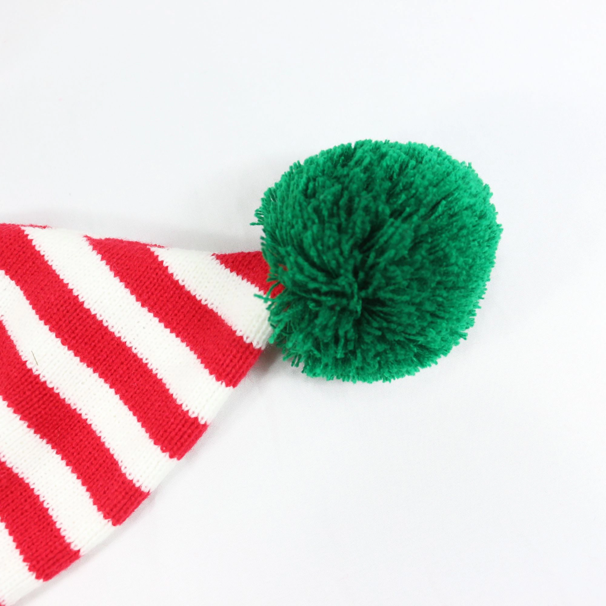 Anna-Kaci Women's Christmas Striped Elf Ear Pom-Pom Knit Beanie Hat
