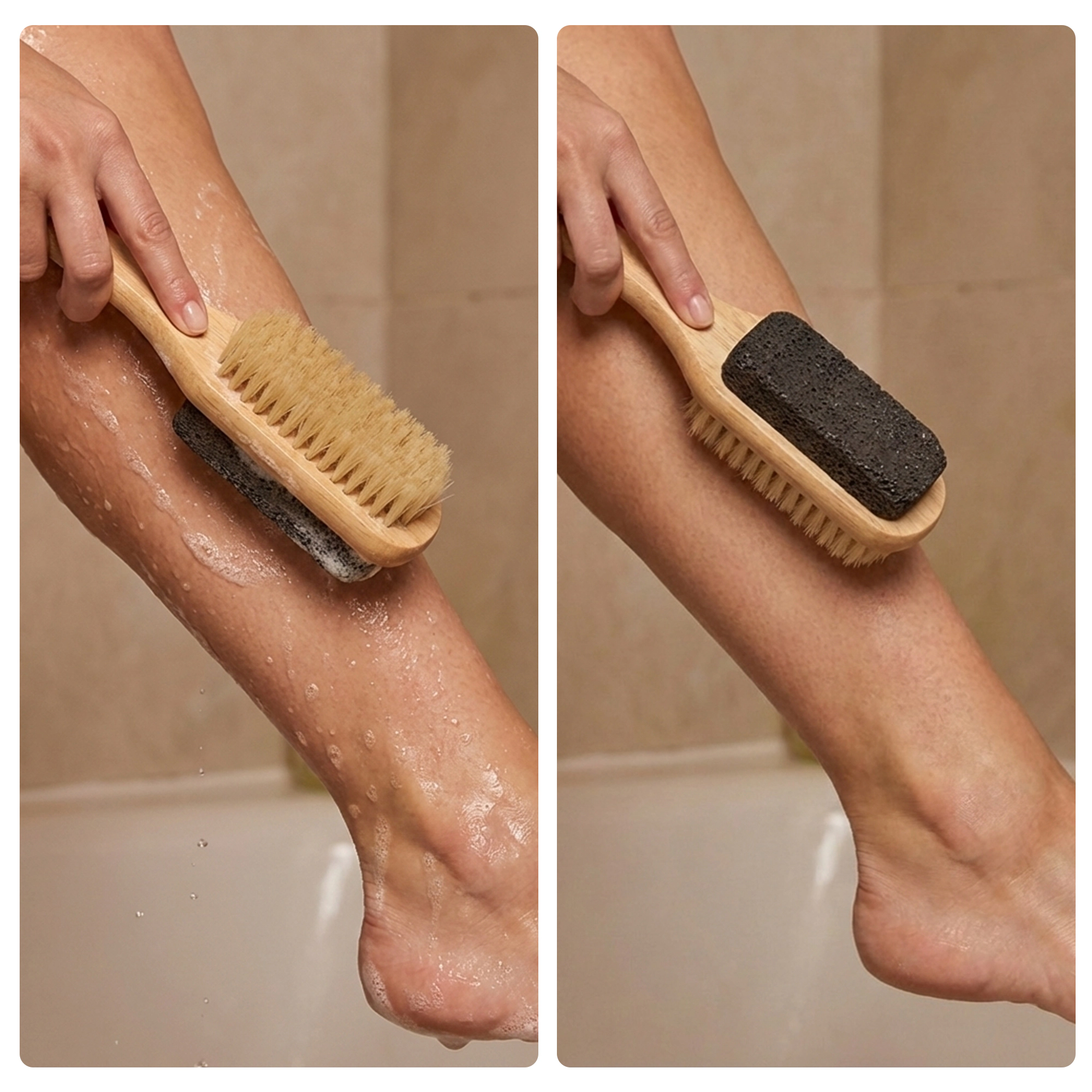 Cheer Collection 4 Piece Natural Bristle Shower Brush Set for Wet and Dry Body Exfoliation