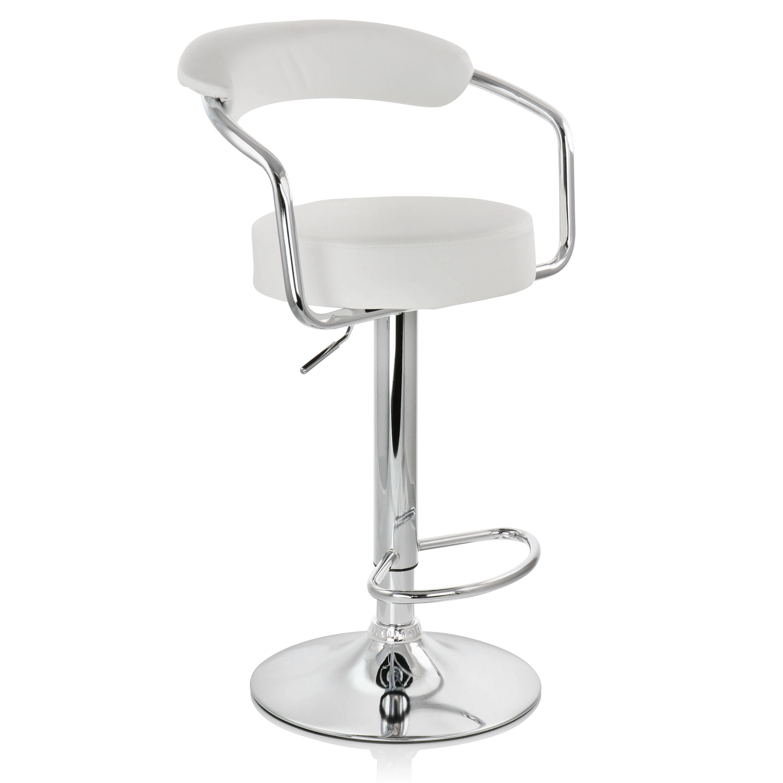Elama 2 Piece Faux Leather Retro Adjustable Bar Stool in White with Chrome Handles and Base