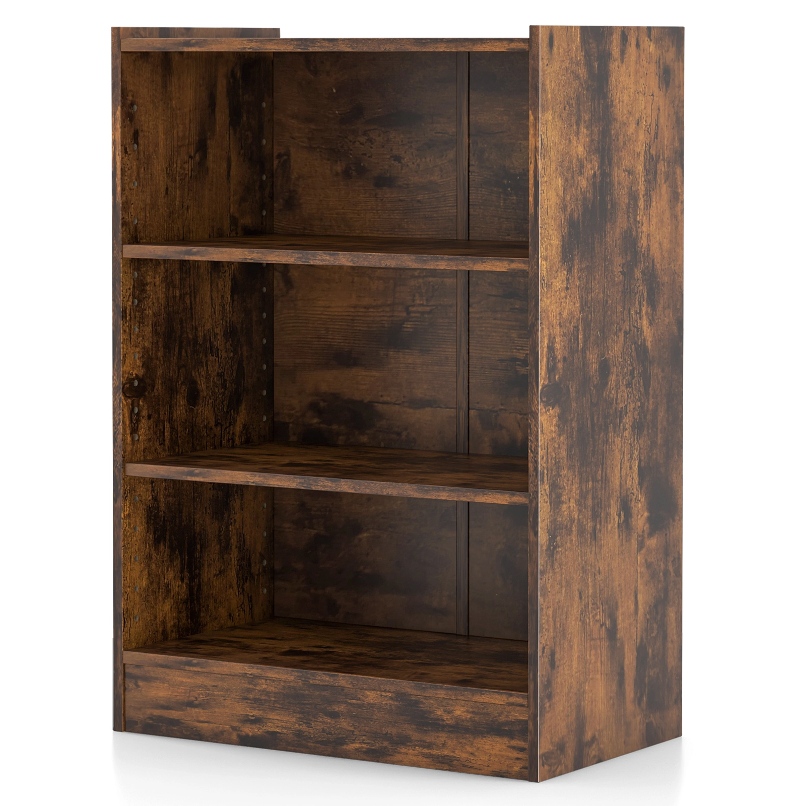 SUGIFT 3-Tier Rustic Brown 29.5-in Small Bookshelf with 18-Position Adjustable Shelves and Raised Top