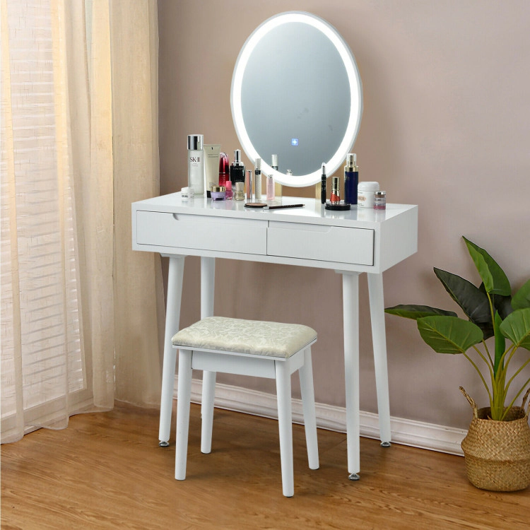 Hivvago Touch Screen Vanity Makeup Table Stool Set With Lighted Mirror