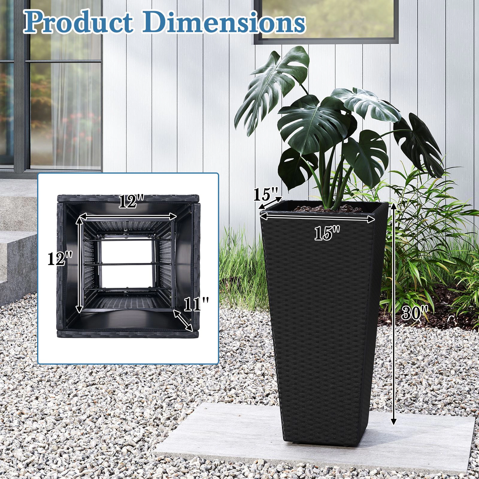 SlickBlue Set of 2 30" Rattan Planter Pots with Metal Stand for Outdoor Plants