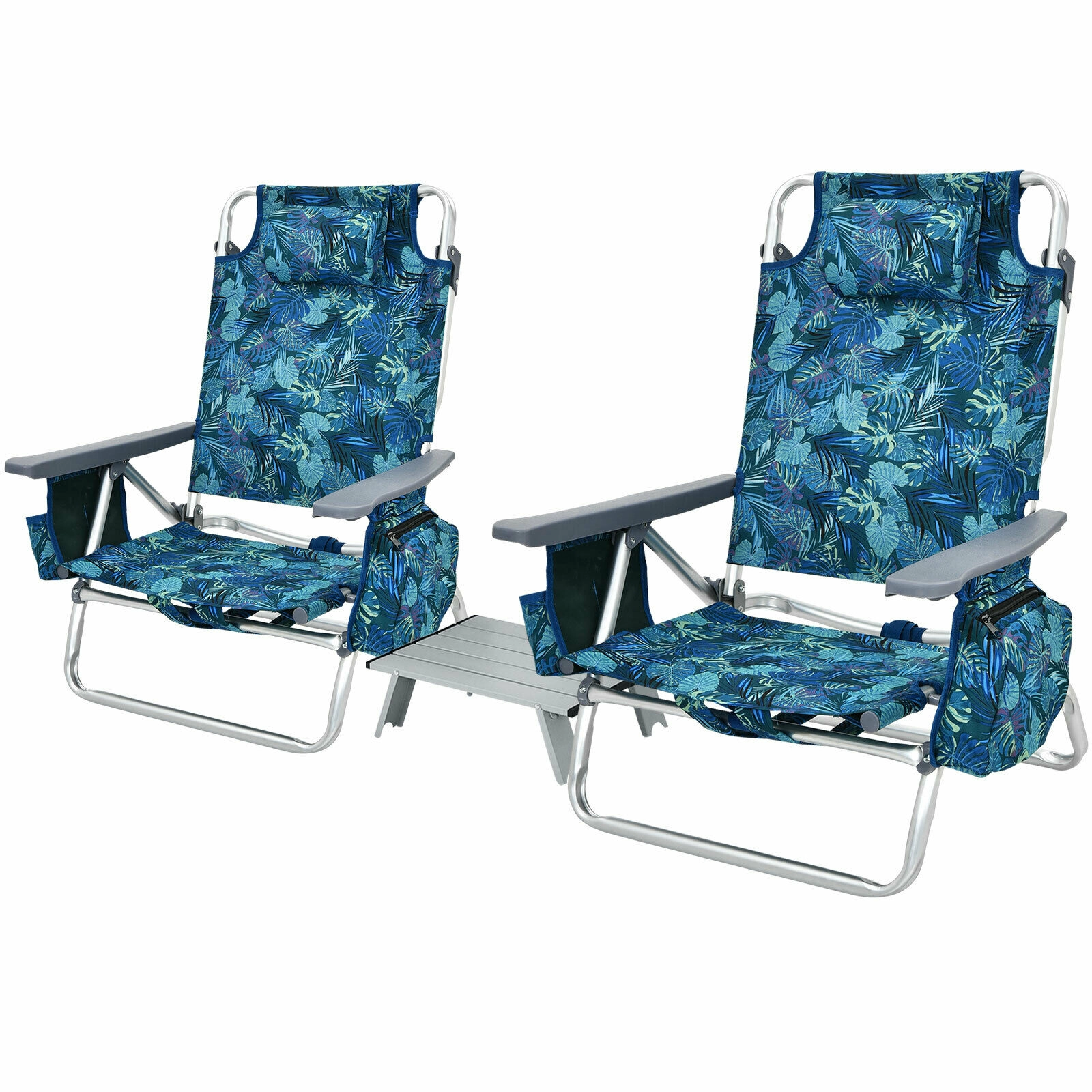 SUGIFT 2-Pack 5-Position Outdoor Backpack Beach Chair & Folding Table Set 330-lb Capacity Multicolor Blue Green Light
