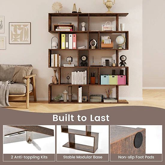 Hivvago Freestanding 5-Tier Bookcase with Anti-Tip Kit
