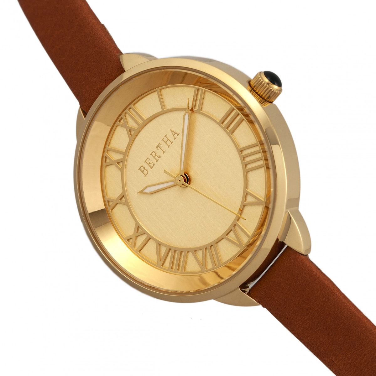 Bertha Madison Sunray Dial Leather-Band Watch