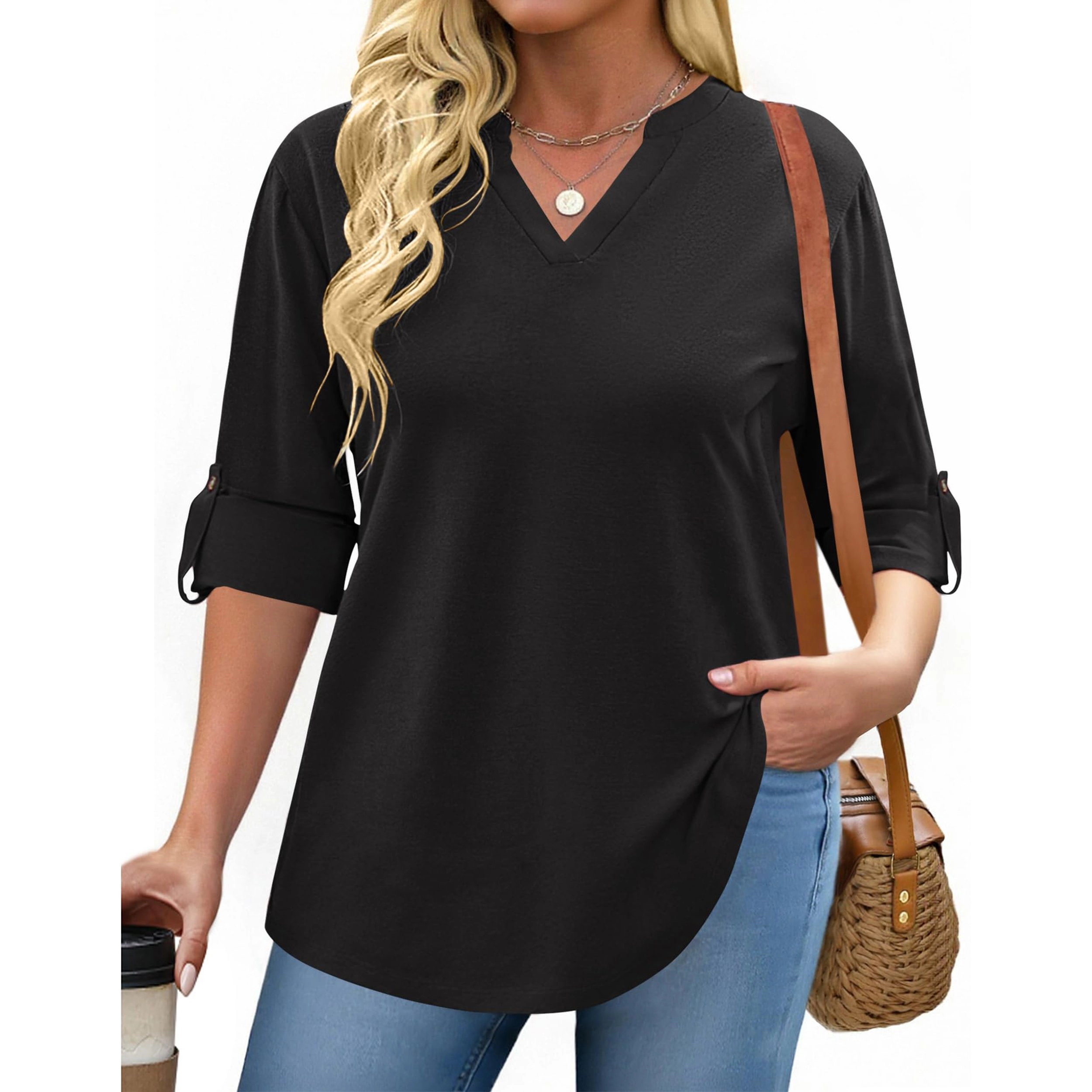 Zeagoo Women Plaid V Neck Blouse