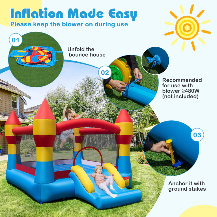 Hivvago 3-In-1 Kids Bouncer With Slide Large Jumping Area And Basketball Hoop Without Blower