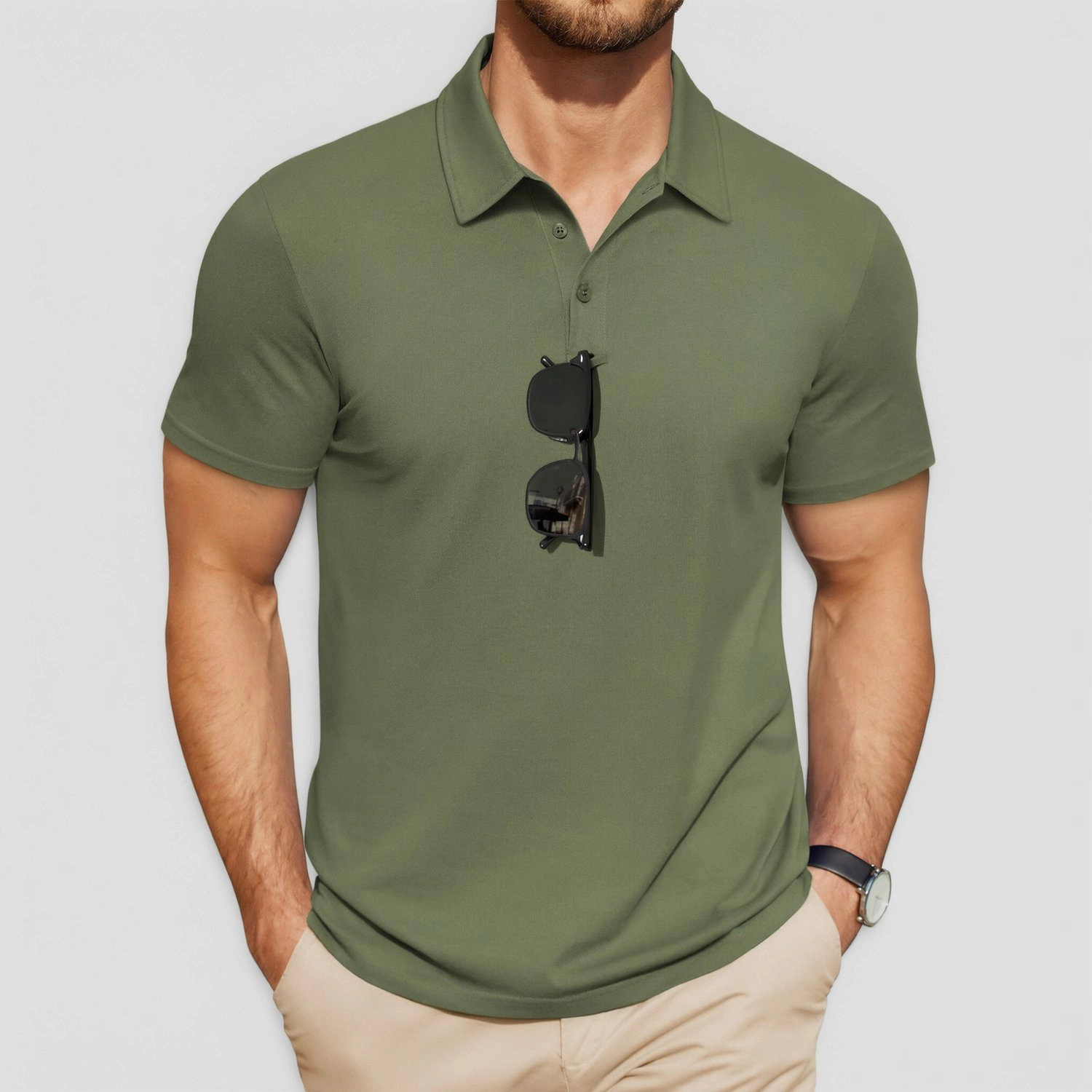 COOFANDY Mens Solid Short Sleeve Polo Shirts Button Placket Collared Casual Tees