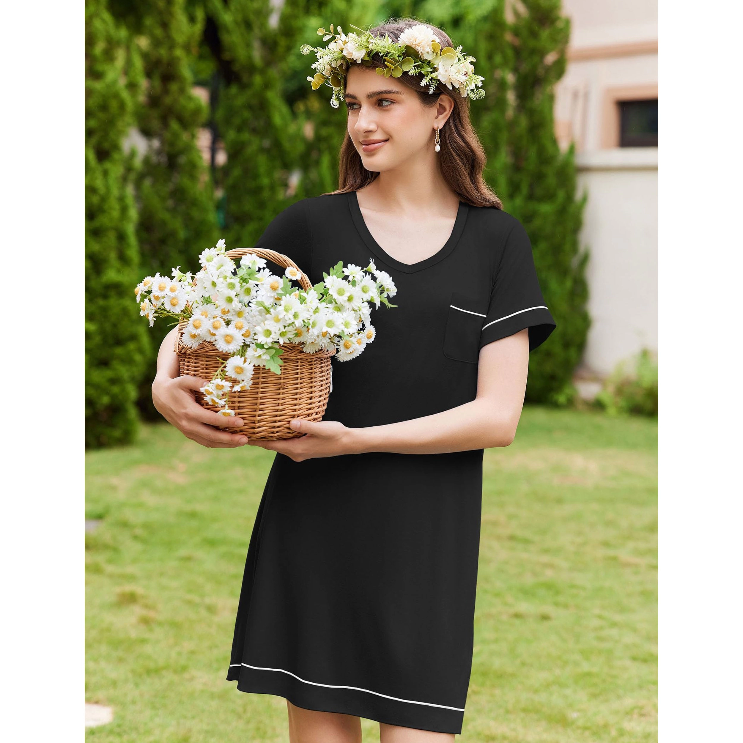 Ekouaer Womens Nightgowns for Women Short Sleeves V Neck Sleepwear  Nightshirt Tshirts Dress