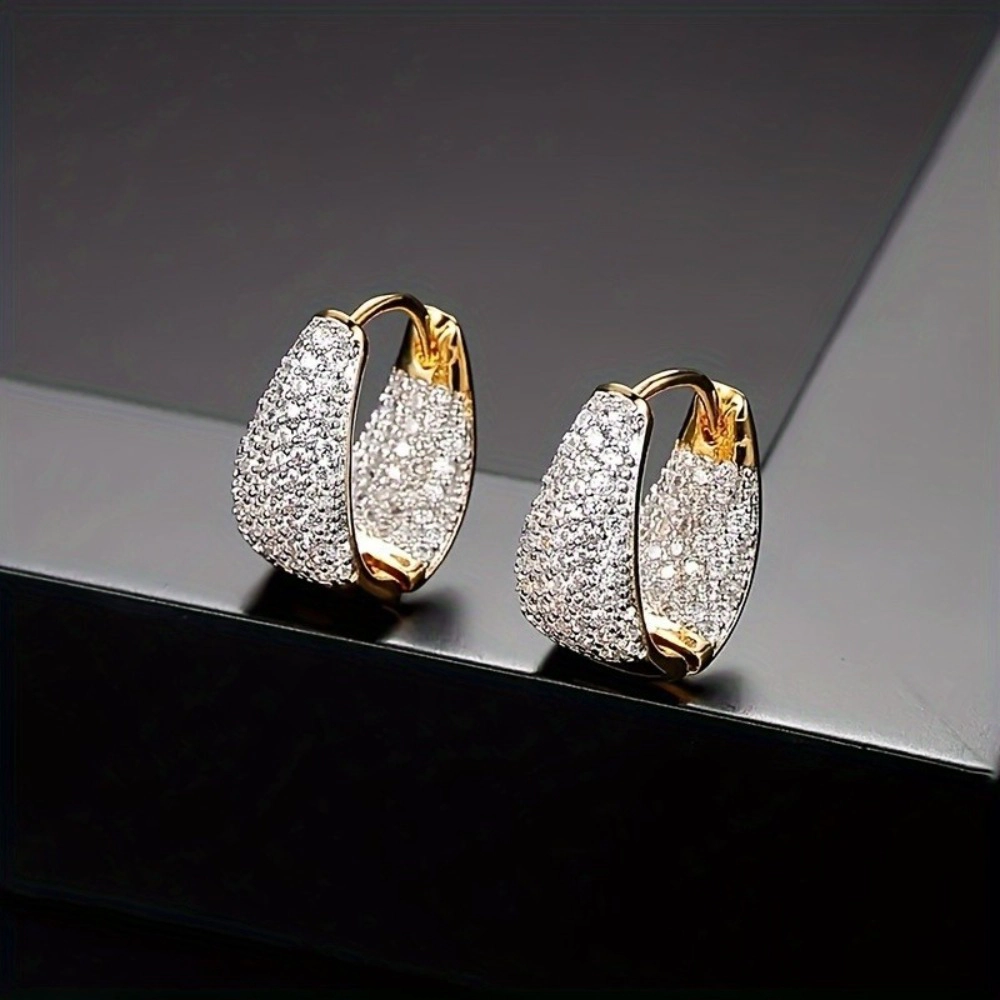Luxury Two Tone CZ Hoop Earrings for Women