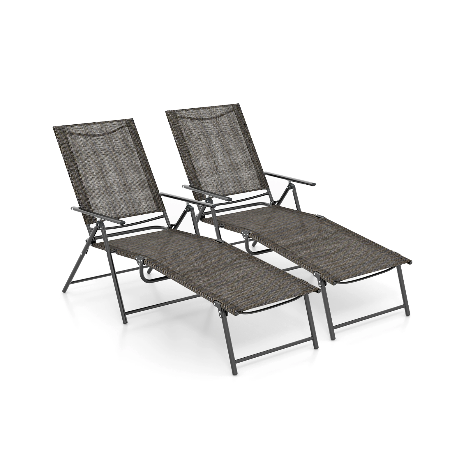 SUGIFT 2-Piece Patio Folding Chaise Lounge Recliners with 6-Level Adjustable Backrest 330-Lb Capacity Coffee
