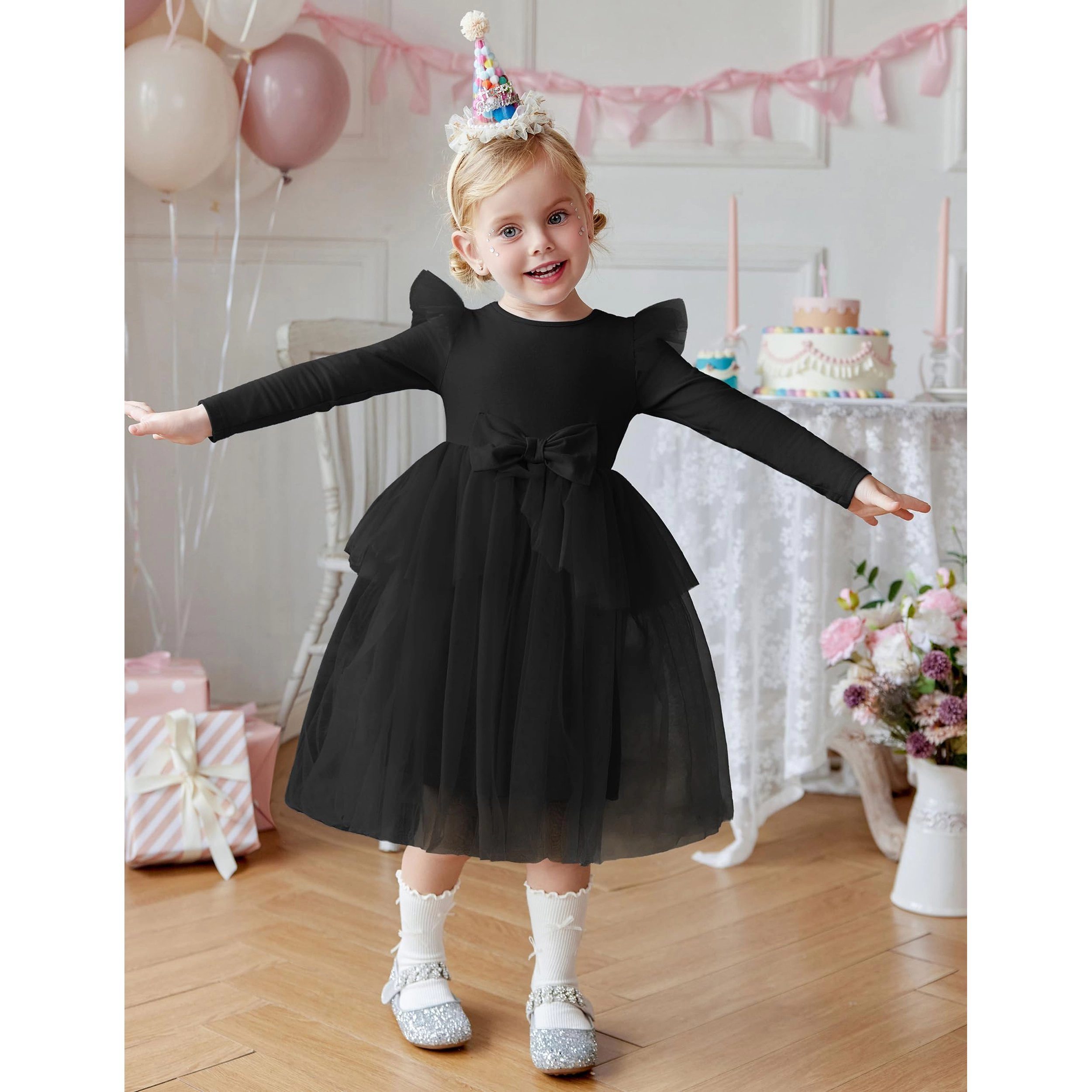 Arshiner Toddler Princess Dress Tutu Tulle Holiday Long Sleeve Party Birthday Dresses