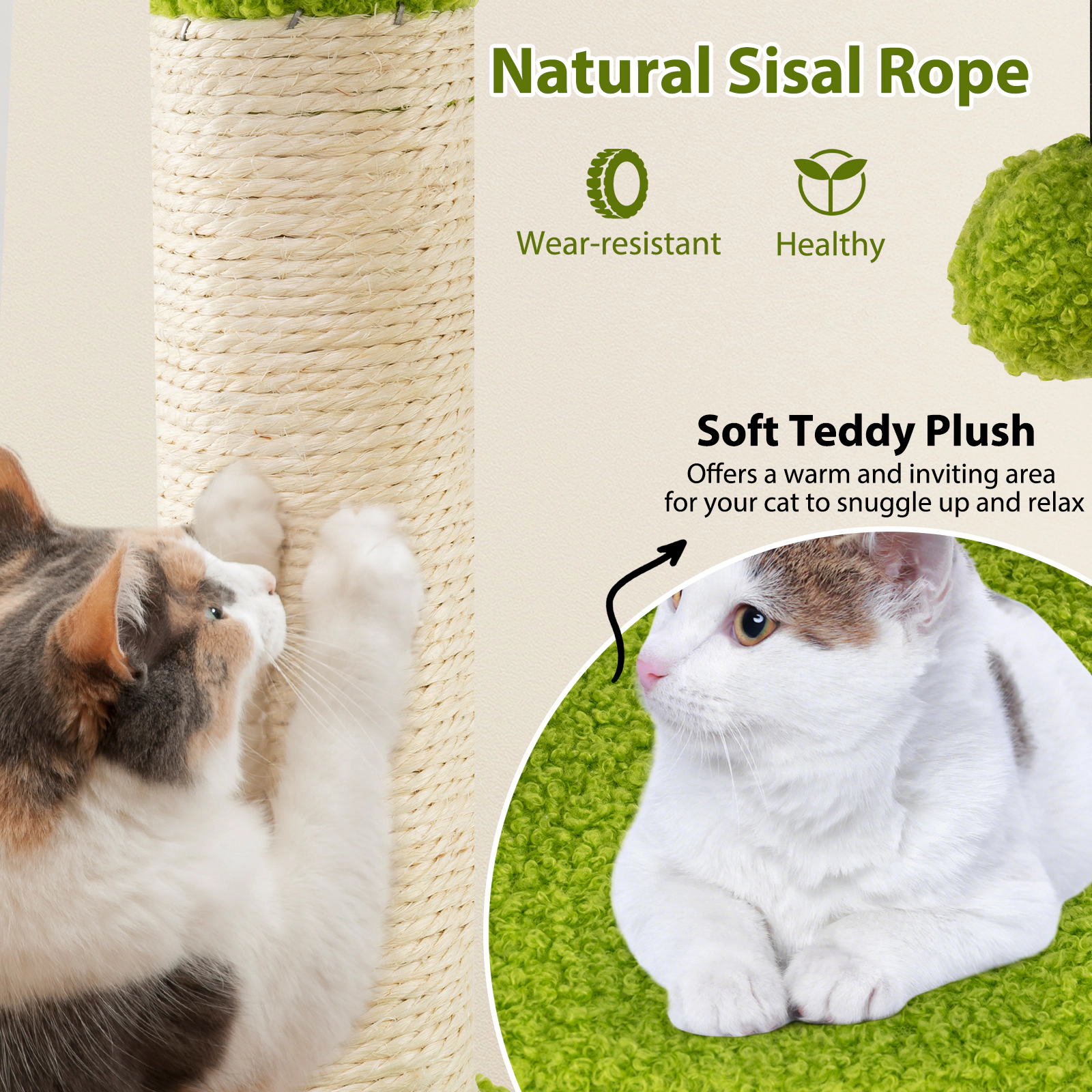 SUGIFT 48-in Multi-Level Cat Tree Tower with Condo, Perches and Scratching Posts 22-lb Capacity Green + Orange