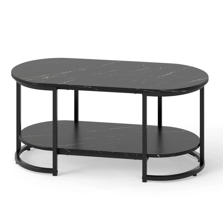 Hivvago Stylish Coffee Table with Marble Finish and Accessible Storage Shelf
