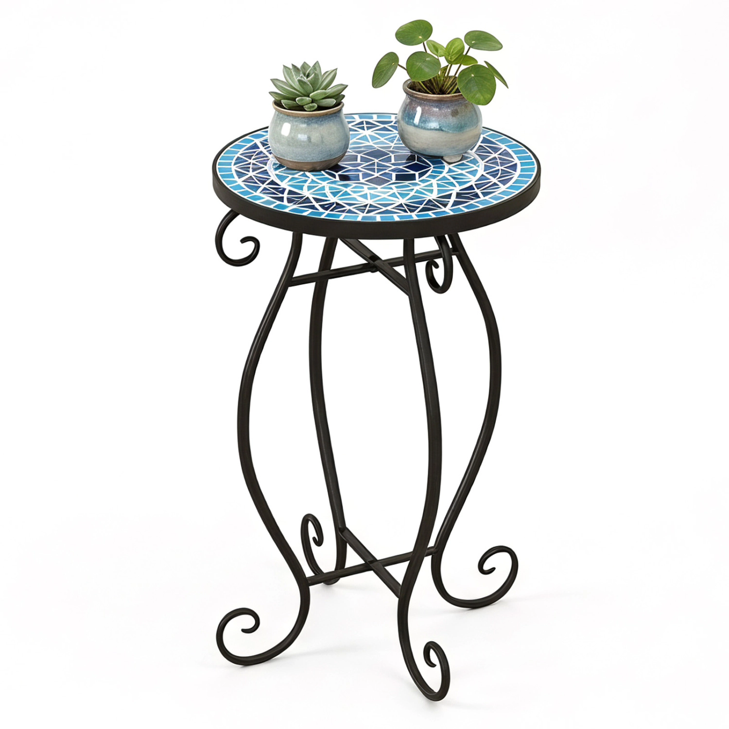 LJG Outdoor Indoor Steel Accent Plant Stand Cobalt Table