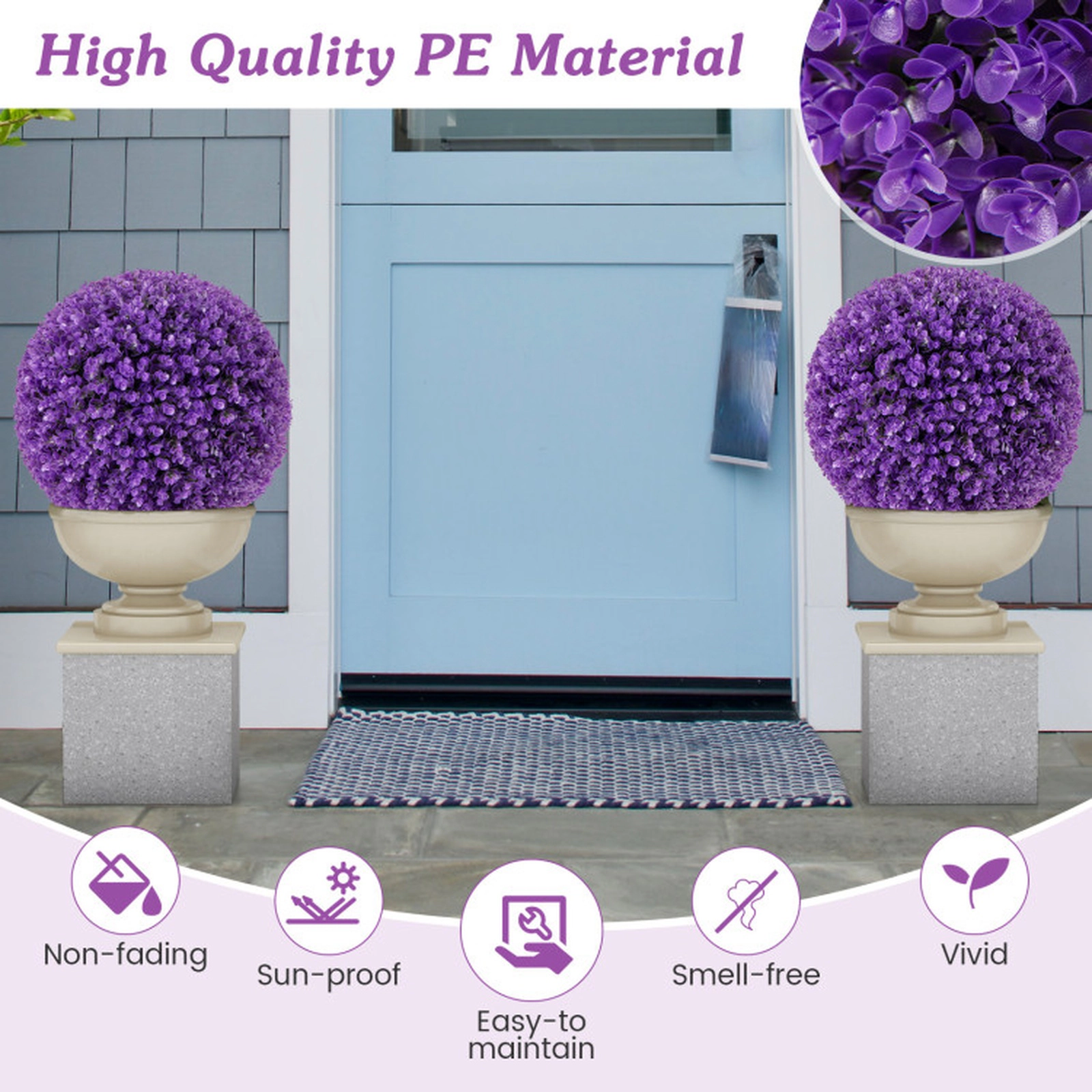 SUGIFT Set of 2 17.5-in Faux Eucalyptus Decorative Balls with 7-Layer Purple Leaves and Clip Setup