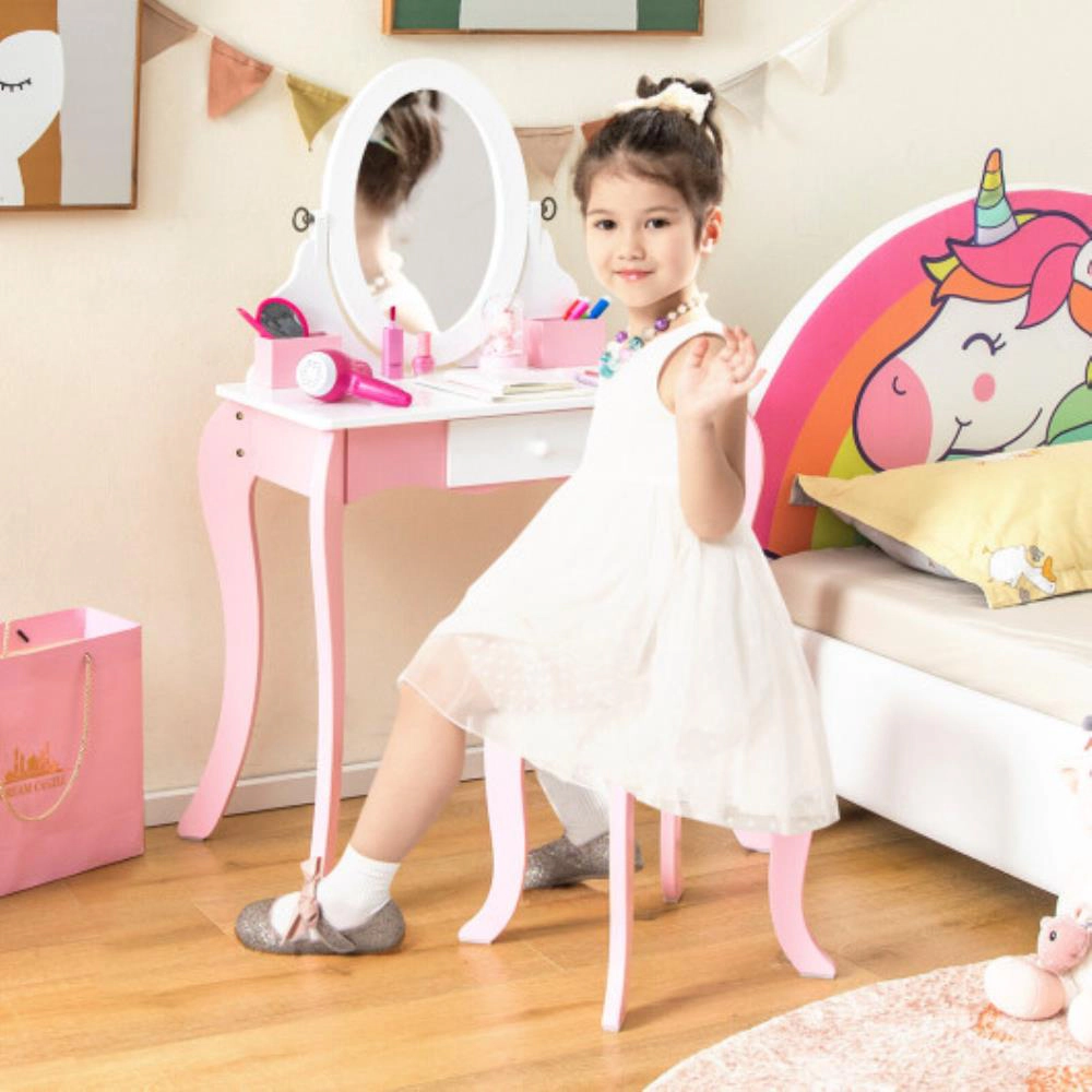 Hivvago Pretend Kids Vanity Set With 360Â° Rotatable Mirror And Play Accessories