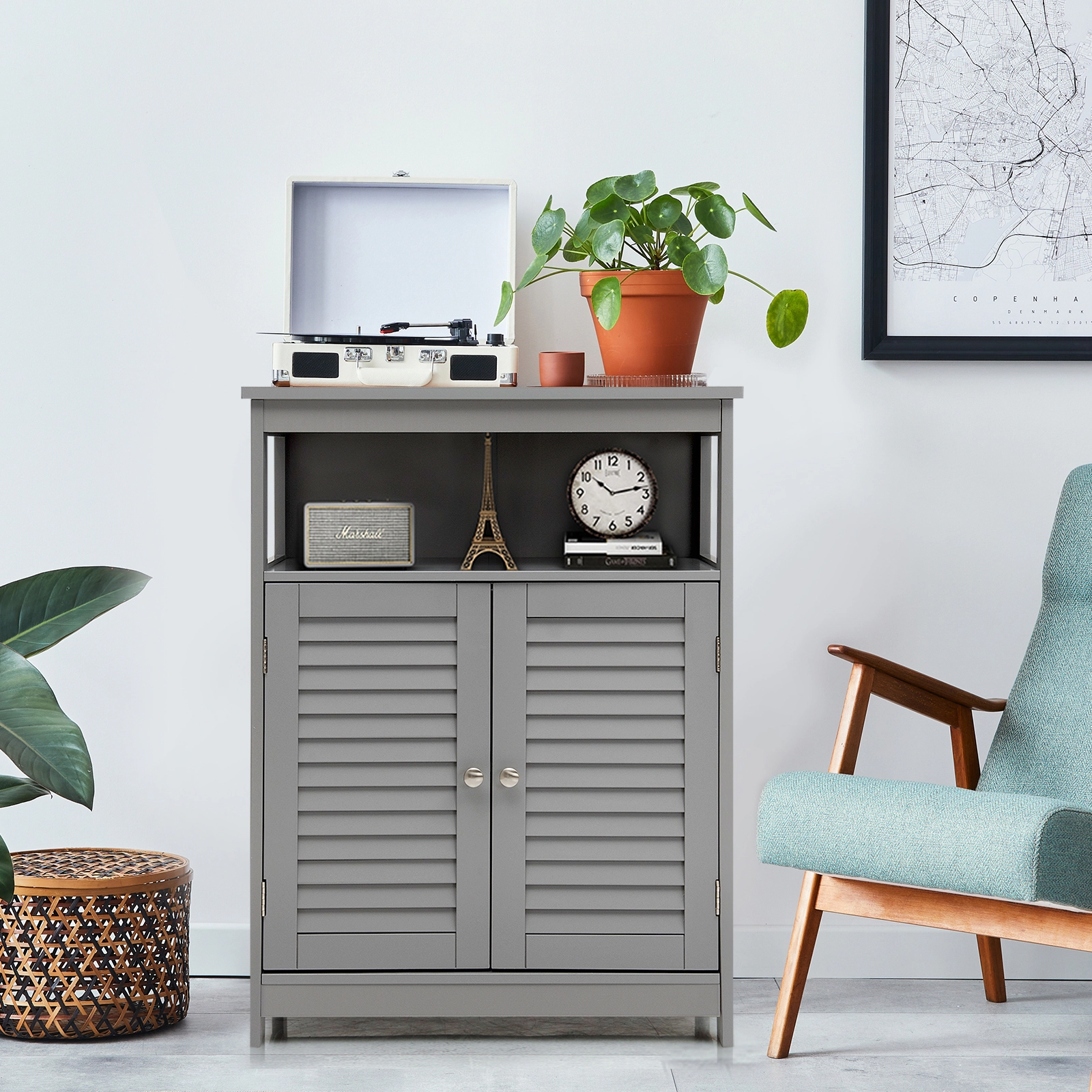 SlickBlue Freestanding Bathroom Cabinet with Open Shelves and Doors