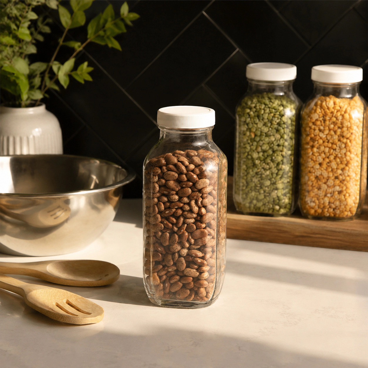 WZK Set of 2 16 Oz Square Airtight Lids Glass Milk Bottles