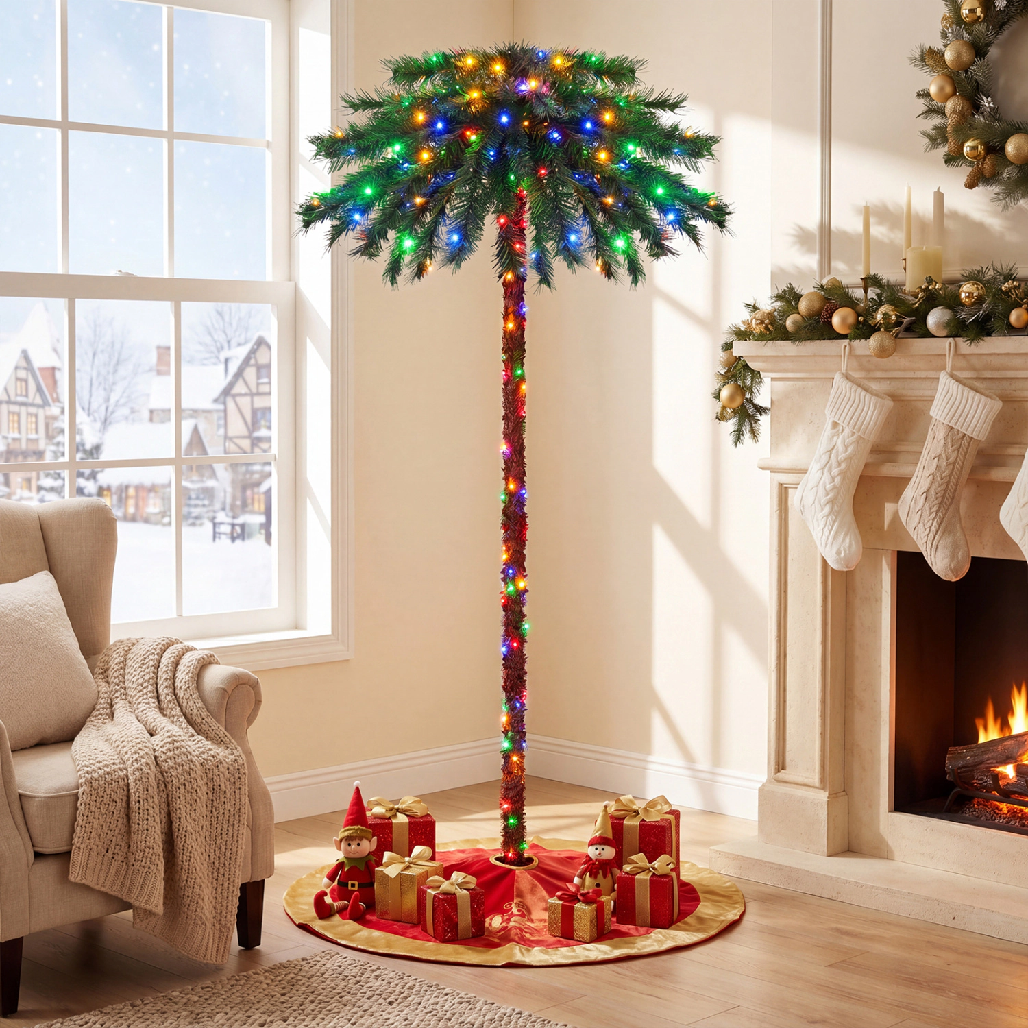 LJG 6 Feet Pre-Lit Artificial Tropical Christmas Palm Tree with 210 Multi-Color Lights