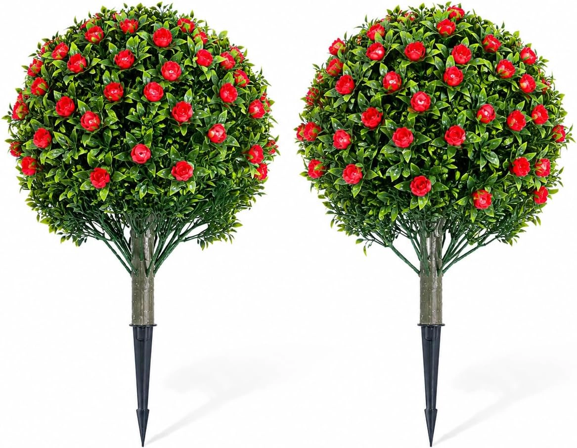 Artificial Topiary Trees, 2 Pack, Red Rose, 1.97 x 1.31 ft