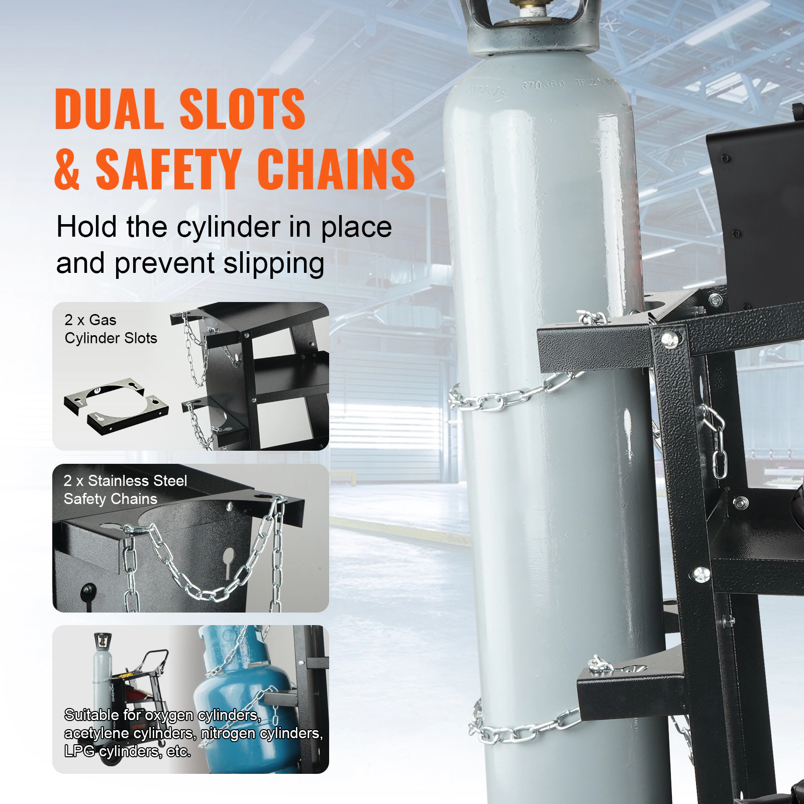 HONGGE 3-Tier Welding Cart, 400 lbs Capacity, Dual Gas Cylinder Storage with Safety Chains for MIG TIG Welders