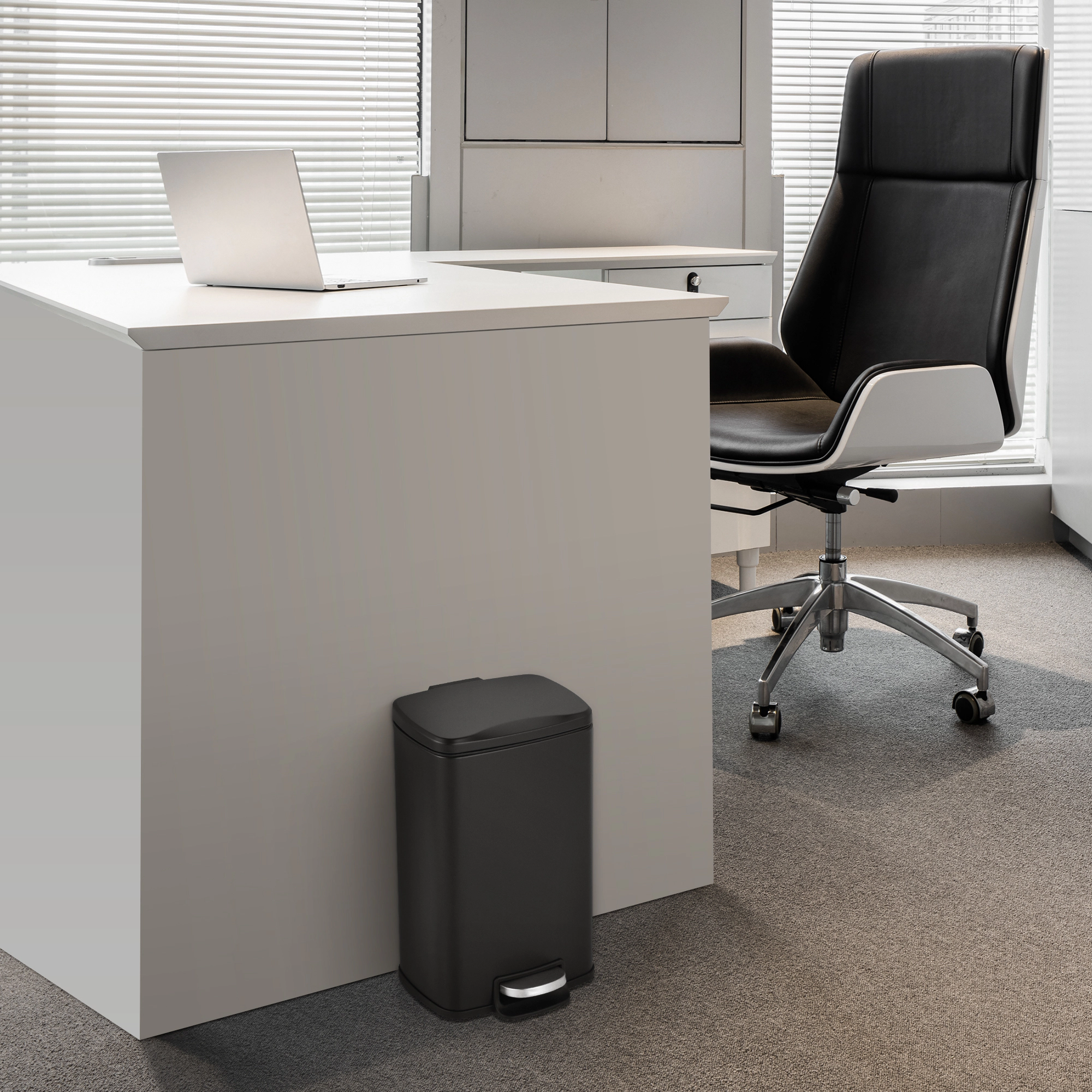 Innovaze 1.3 Gal./5 Liter Rectangular Matt Black Step-on Trash Can for Bathroom and Office