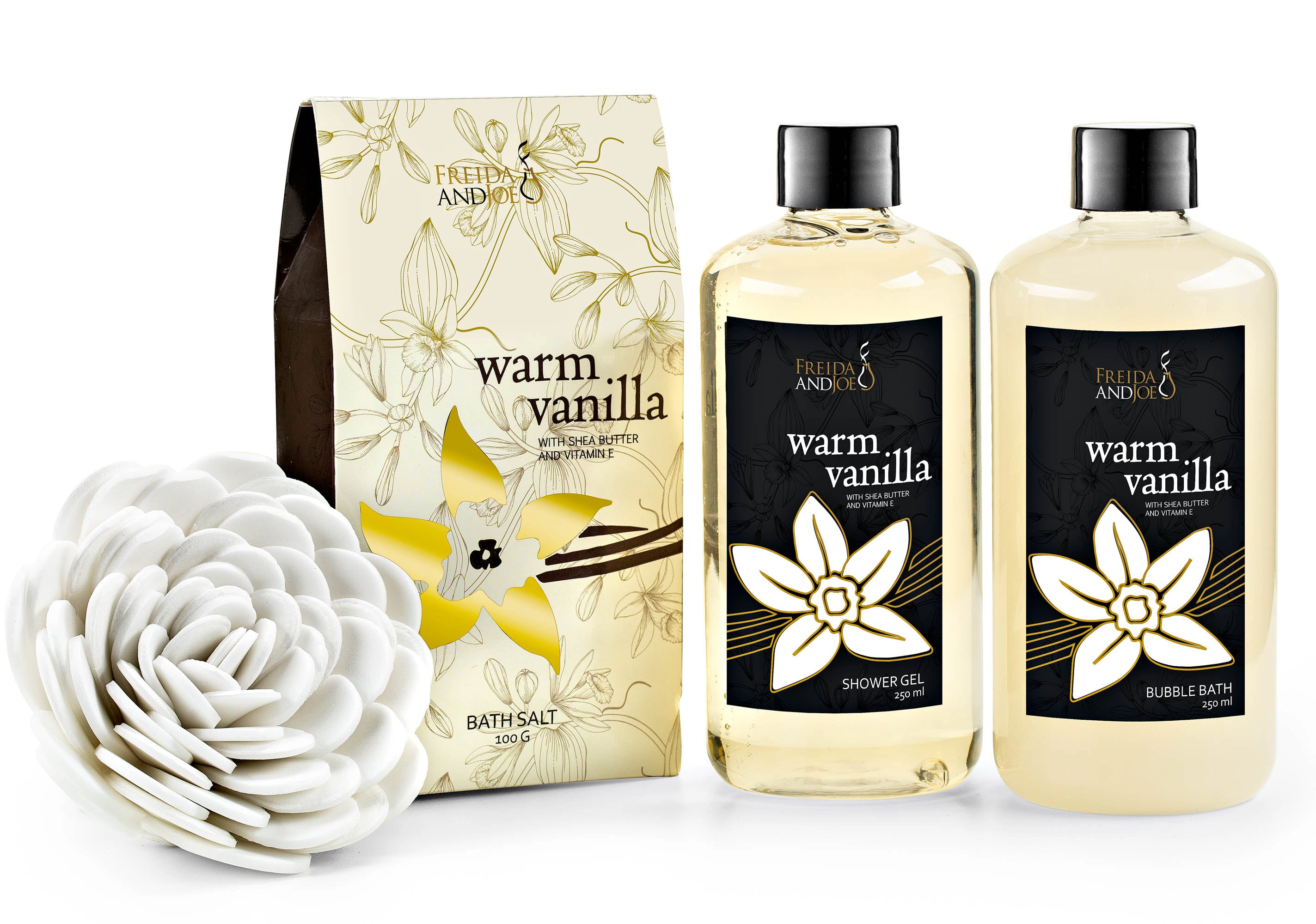 Freida and Joe Women Warm Vanilla Bath and Body Spa Set in a Reusable Beautiful Basket