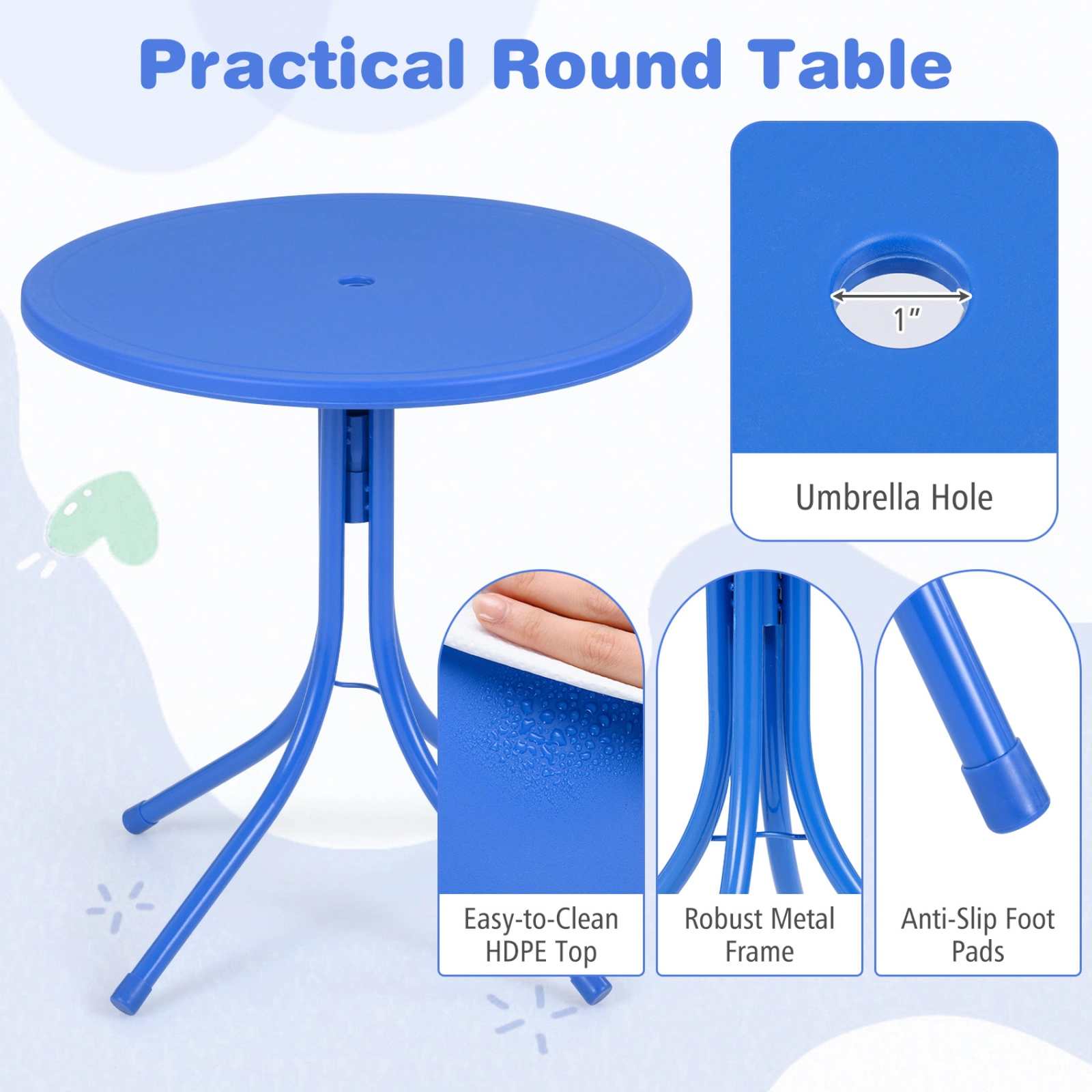 SUGIFT Kids Outdoor Table & 2 Folding Chairs Set Height Adjustable Umbrella 165-lb Chair Capacity 66-lb Table Capacity