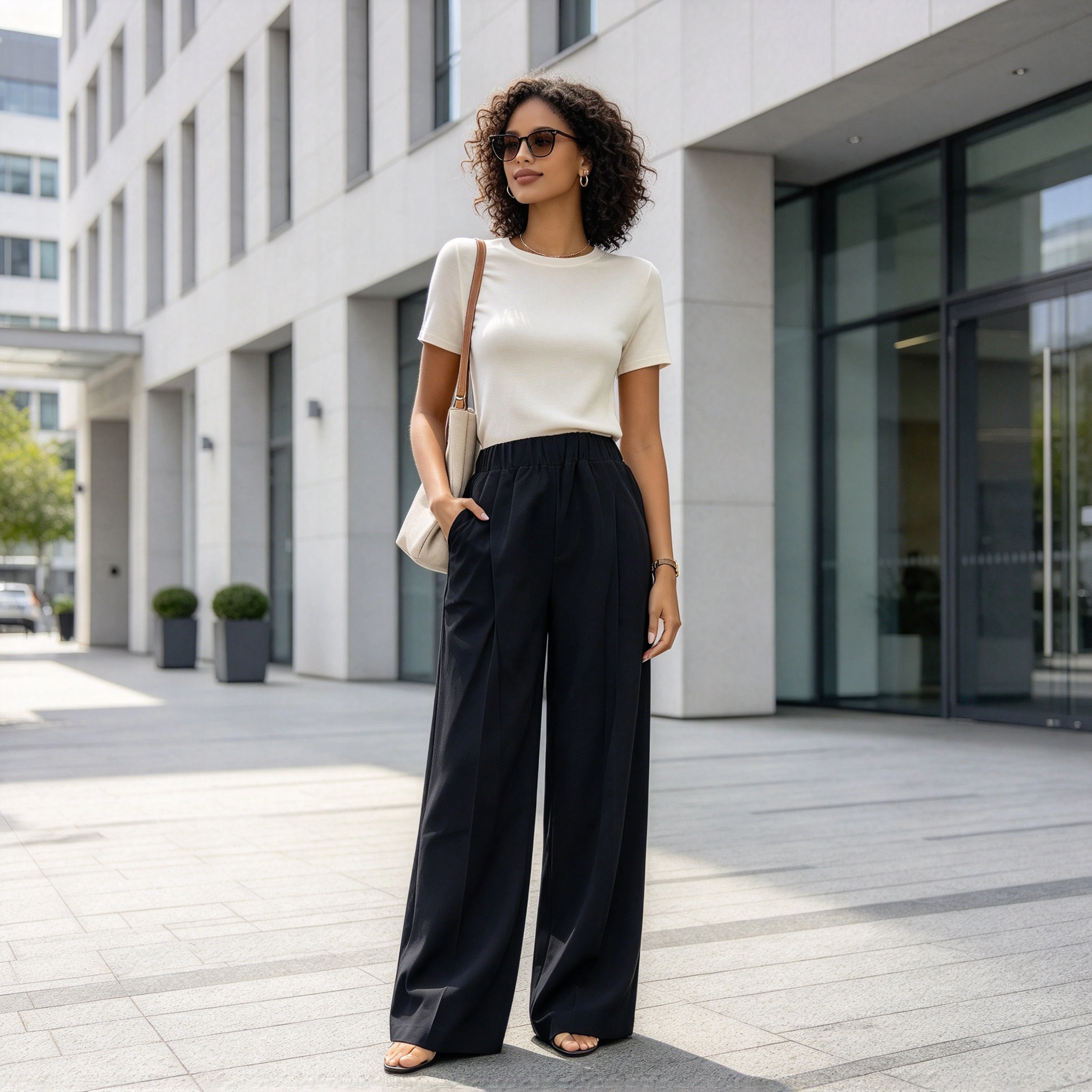 BLUEMING Women Wide Leg Palazzo Pull-On Pant Casual Flowy Pants With Pockets Beach Vacation Outfits Boho Relaxed