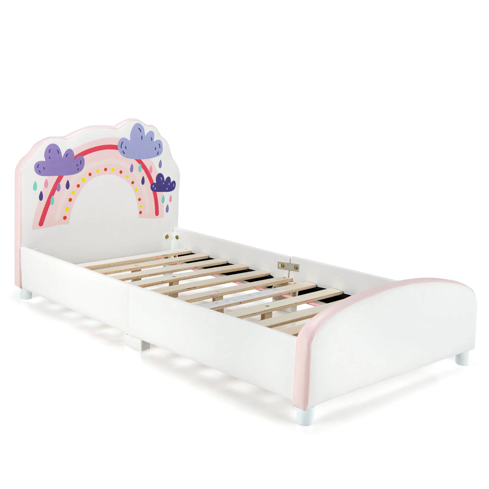 SUGIFT Kids Twin Size Upholstered Wooden Platform Toddler Bed 350-Lb Capacity Ages Over 3 Years White