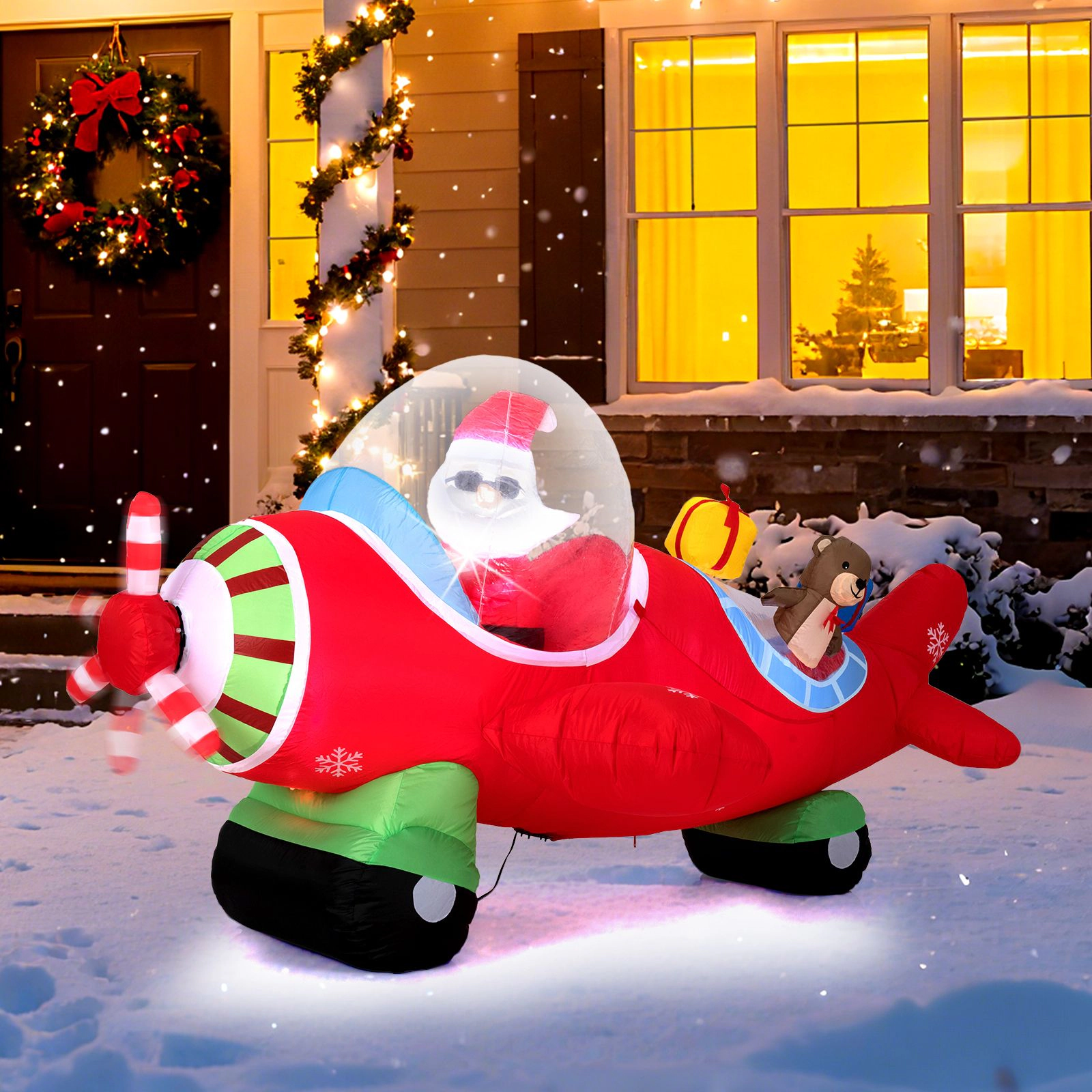 SlickBlue Unisex Lighted Christmas Inflatable Airplane Yard Decor