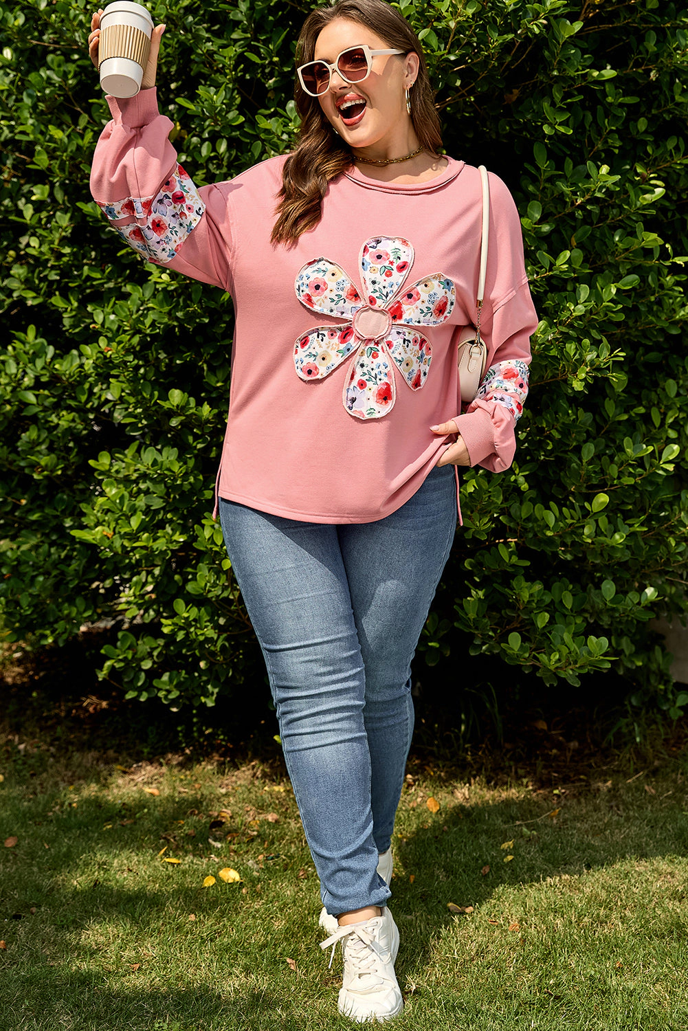 Threaded Pear Women's Elizabeth applique Drop Shoulder Sweatshirt
