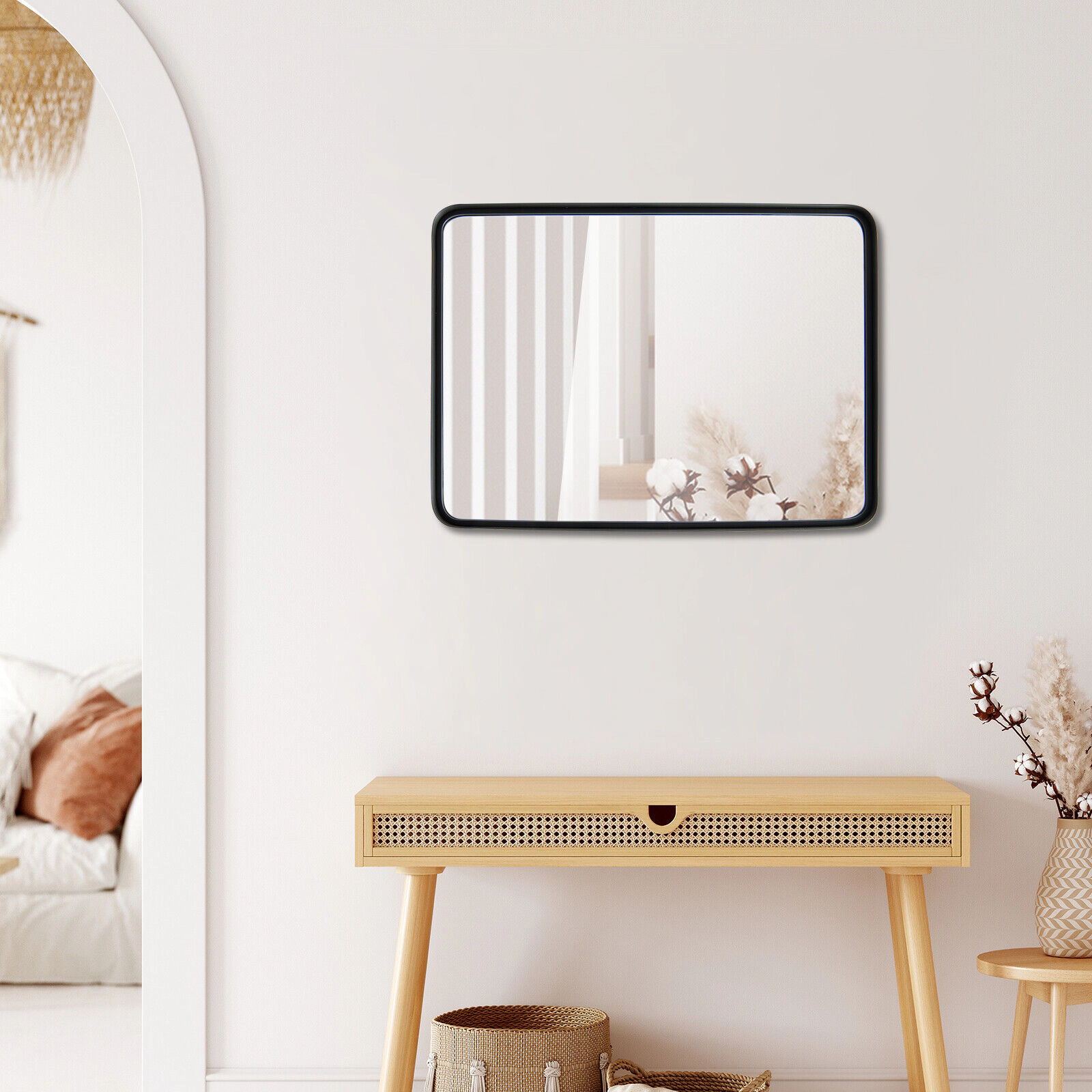 SUGIFT Black Medium Rectangular Wall Mount Bathroom Mirror with Steel Frame and MDF Backboard 30-in H 22-in W