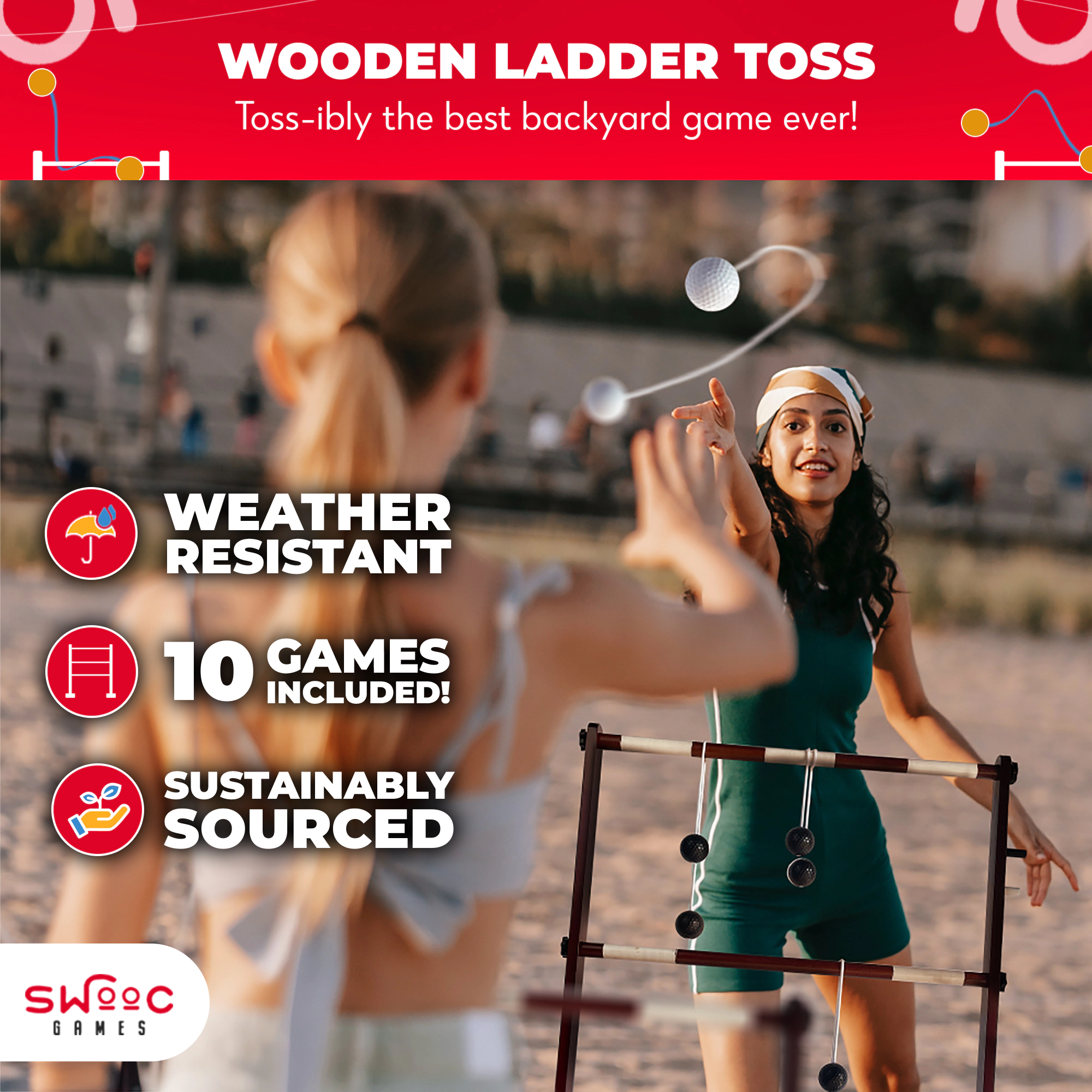 Swooc Games | Premium Wooden Ladder Ball Game Set