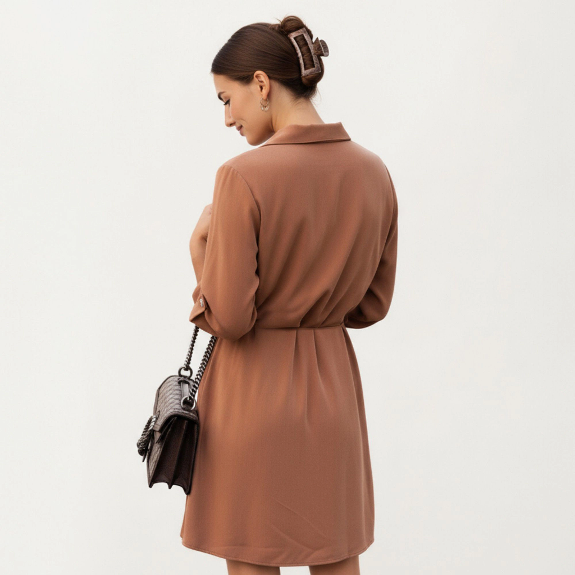 Anna-Kaci Women's Button Front Adjustable Sleeves Soft Drawstring Waist Relaxed Flowing Silhouette Shirt Dress