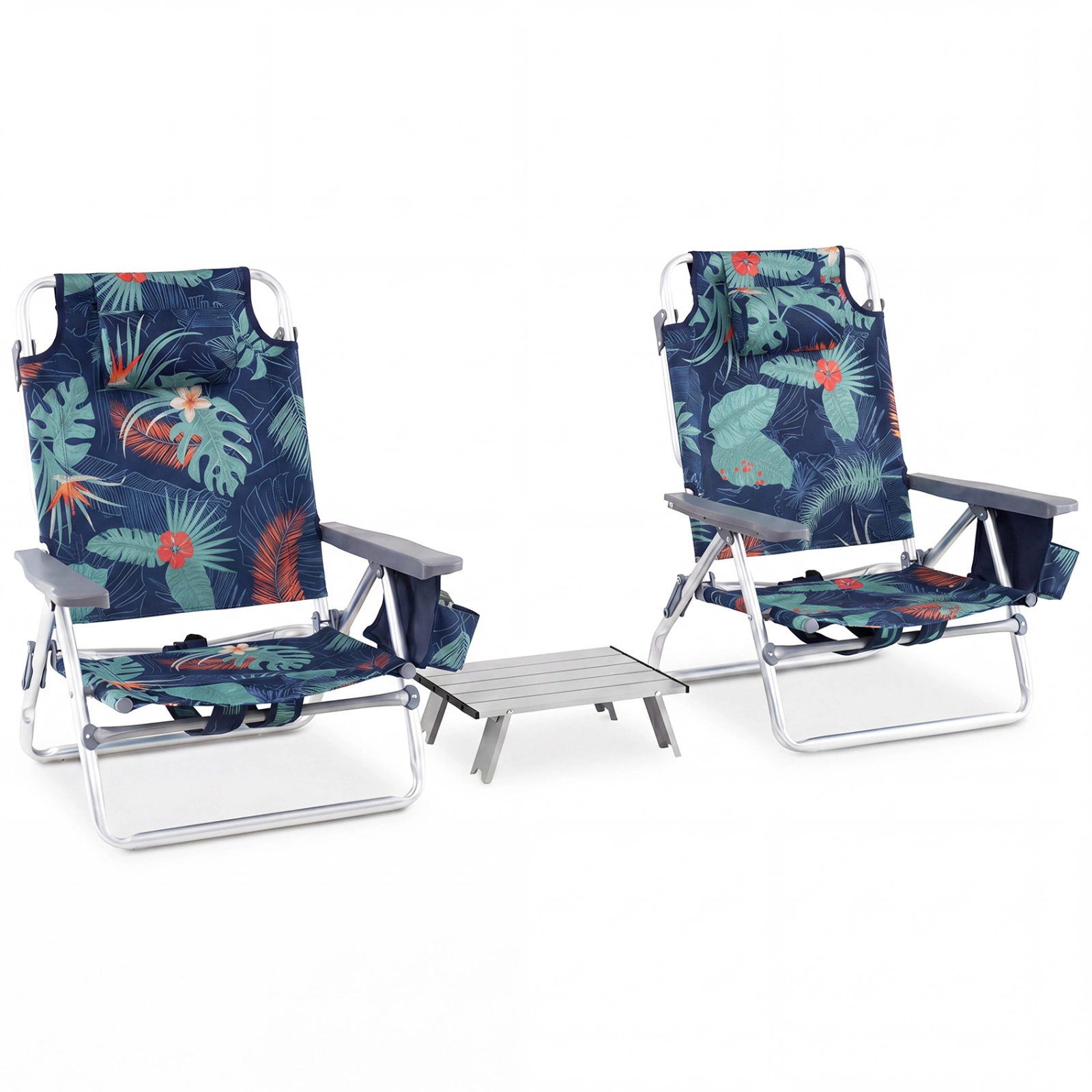 SUGIFT Set of 2 Folding Backpack Beach Chairs with Side Table and 5 Position Backrest