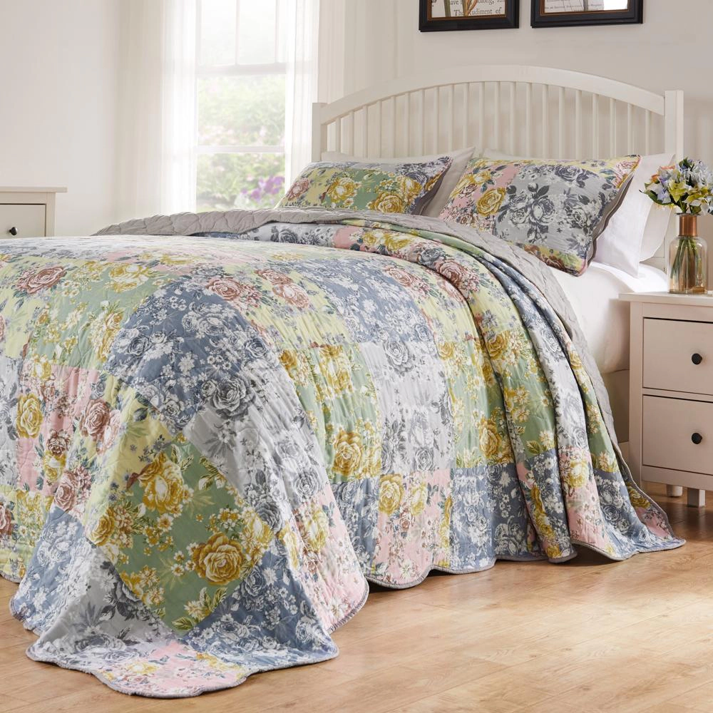 Greenland Home Fashions Emma Patchwork Cotton with Scalloped Borders Bedspread Set 3 Piece