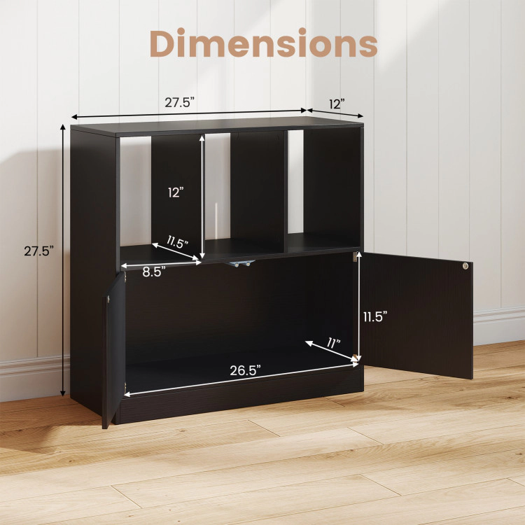 Hivvago 3-Cube Bookcase with Doors 3-Tier Cubic Bookshelf Open Compartments and Cabinet