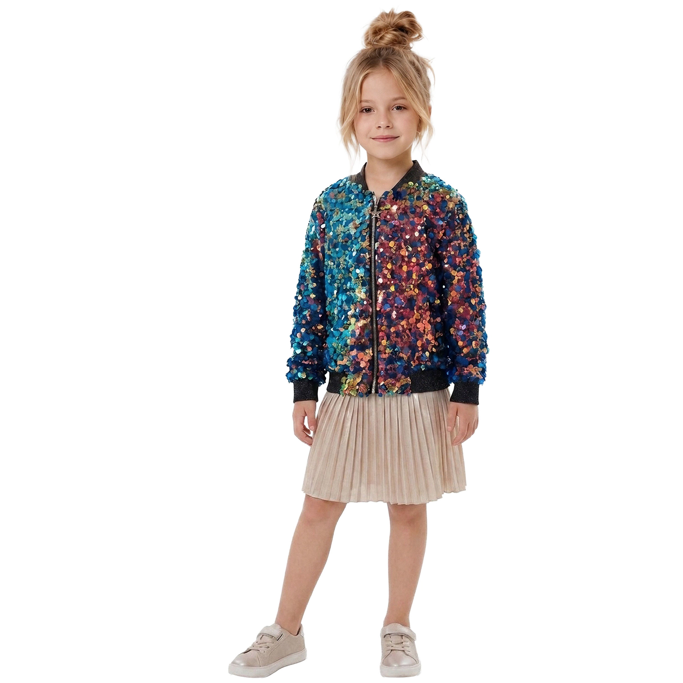 2Bunnies Girls' Fiesta Glow Sparkle Sequin Holiday Party Bomber Jacket