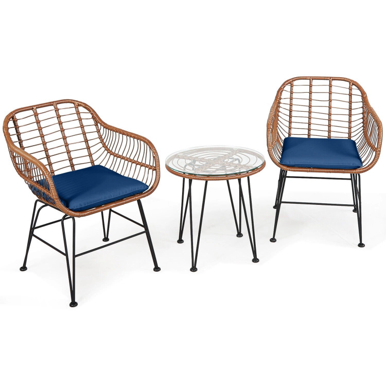 Hivvago 3 Pieces Patio Rattan Bistro Set With Cushion