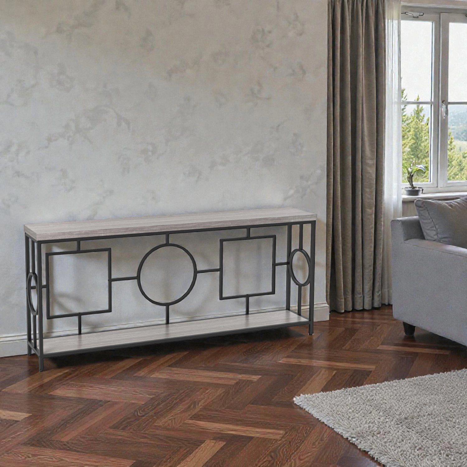 Hivvago Elegant Two-Tier Console with Marble-Look Top and Extra Storage