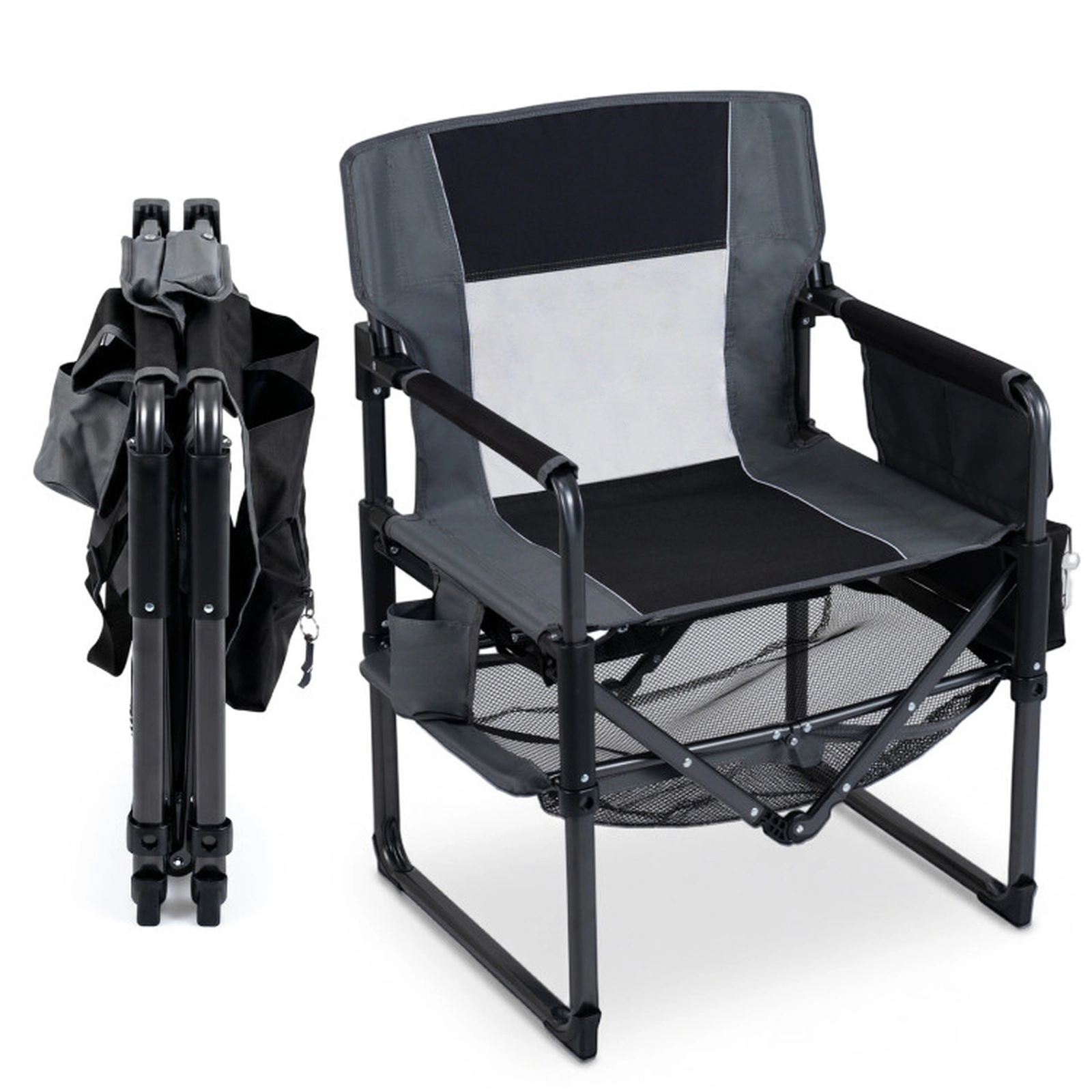 SUGIFT Black Folding Camping Chair with Cup Holder and Side Pocket 27-in W 21.5-in D 35.5-in H 330-lb Seat Capacity
