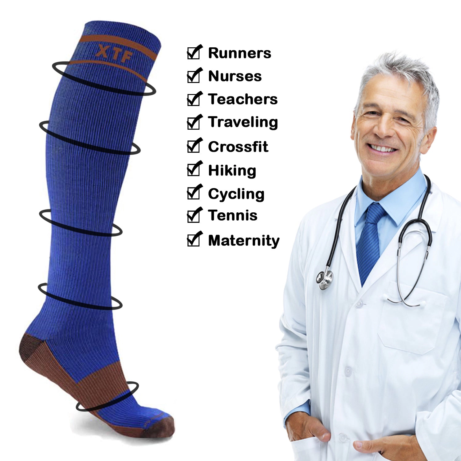 Extreme Fit Copper Compression Socks - Knee High For Running, Athtletics, Travel - 6 Pair