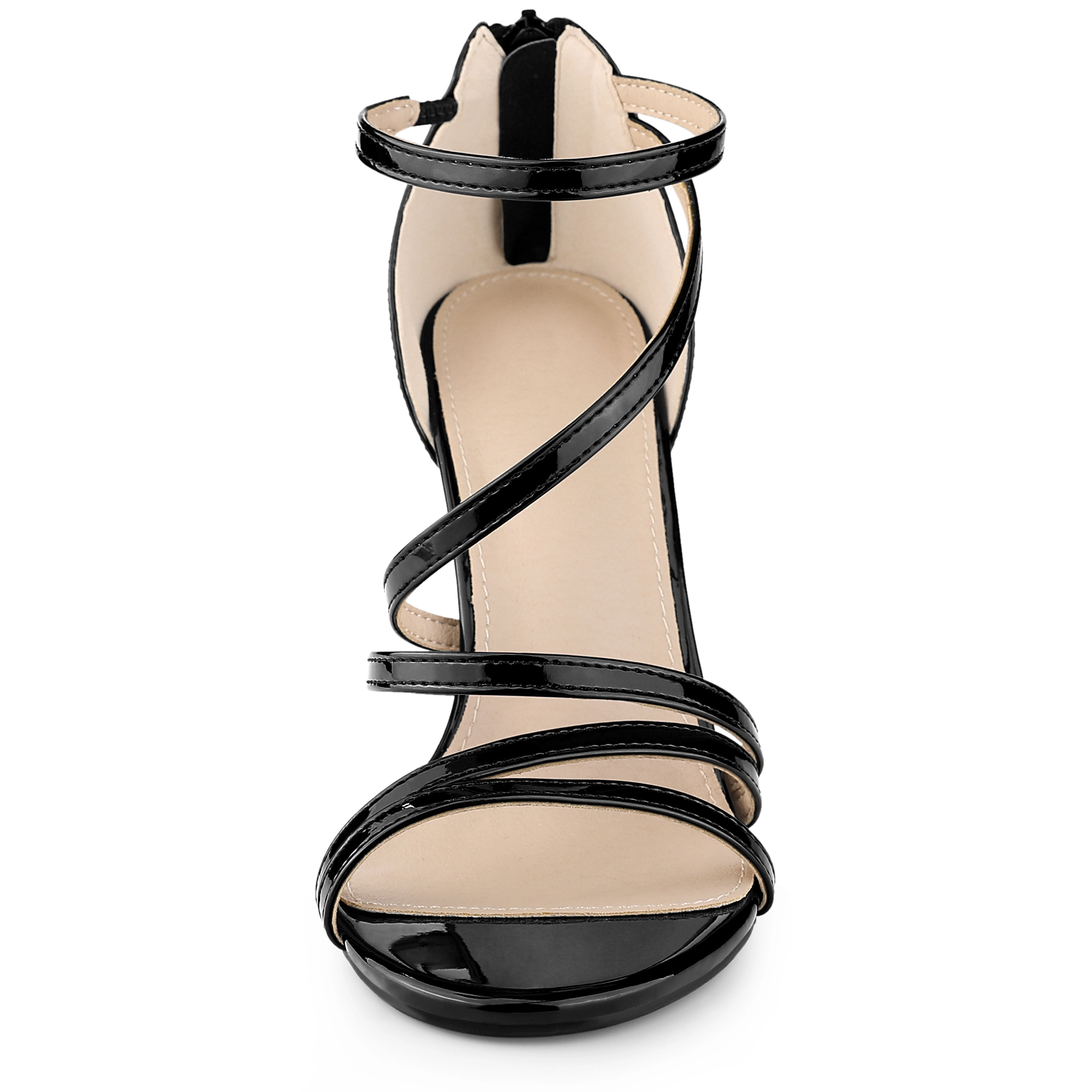 BLISSFUL STEP Women's Strappy Ankle Strap Back Zip Stiletto Heel Sandals