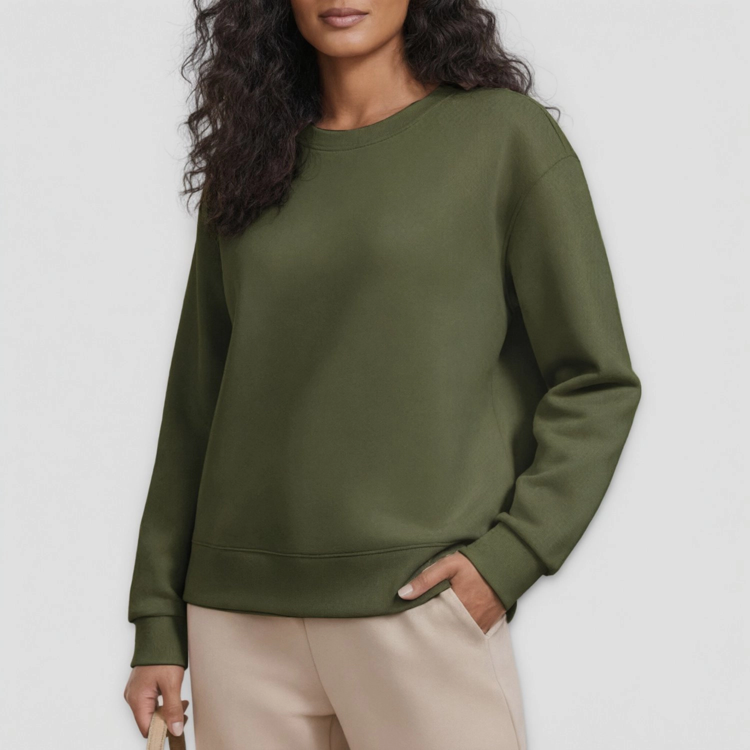 Pinspark Women's Long Sleeve Crew Neck Solid Sweatshirt