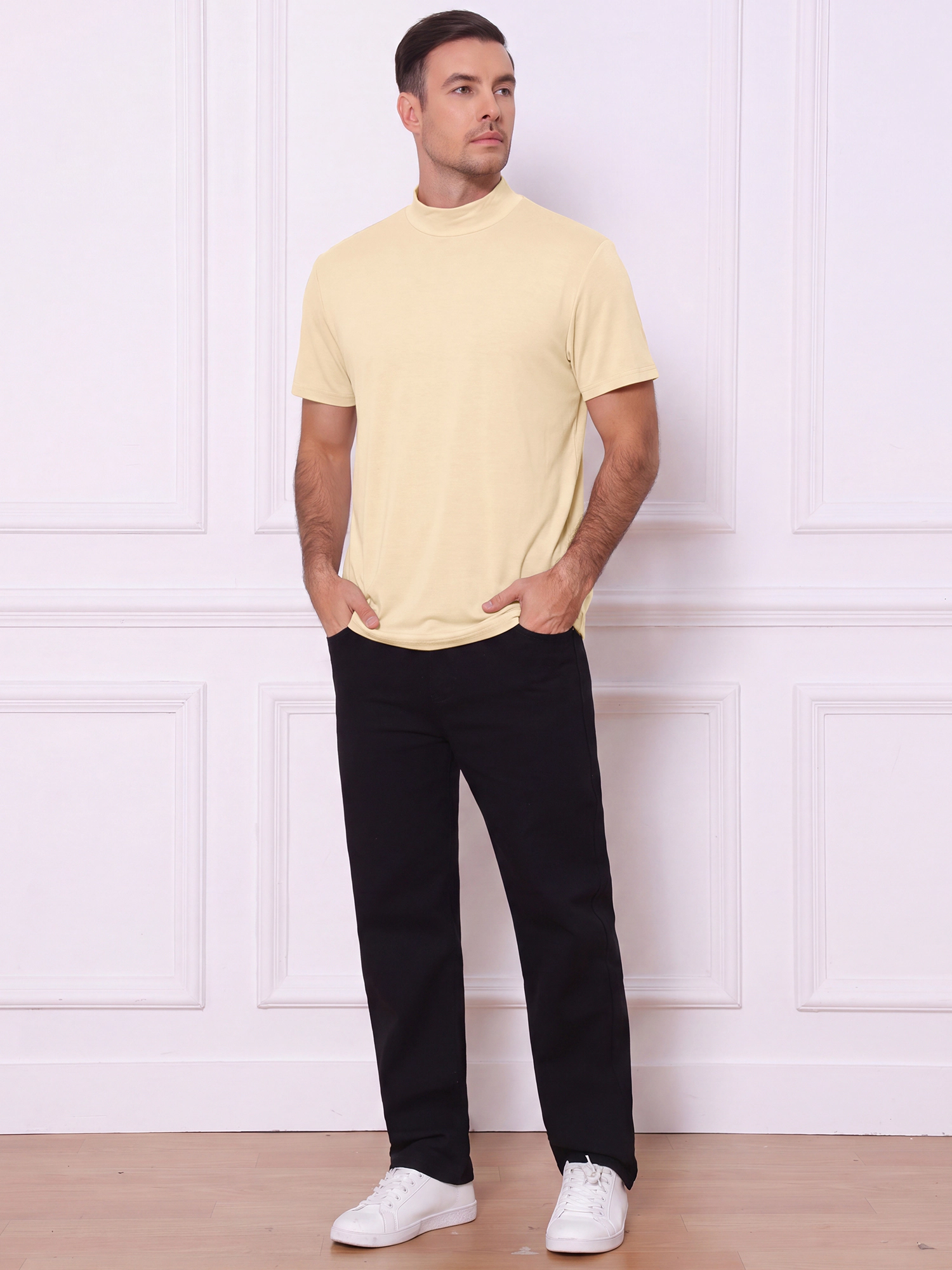 INSPIRE CHIC Men's Mock Neck Short Sleeve Casual Undershirt T-Shirt